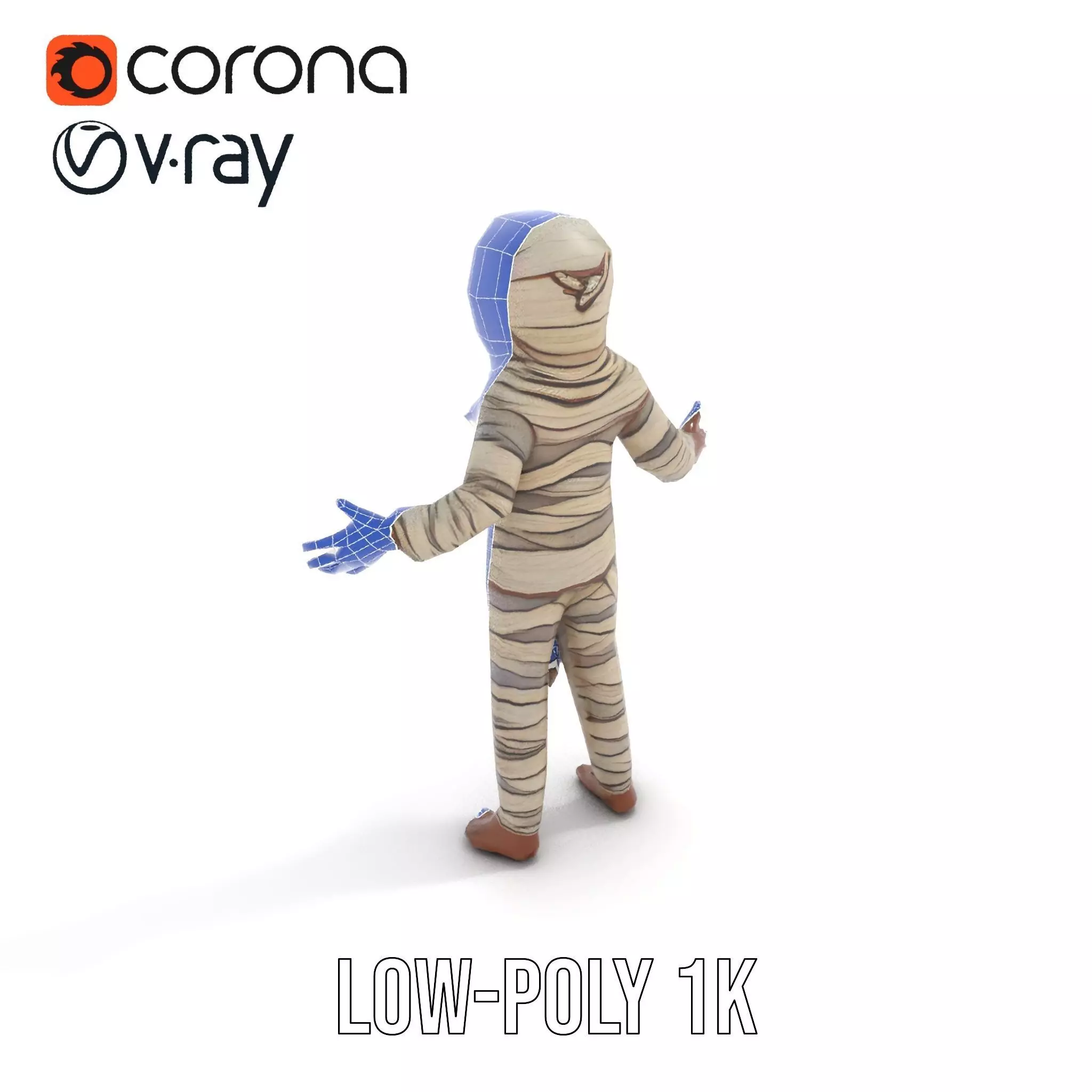 Rigged and Animated Mummy Character Model with Glowing Eyes Low-poly 3D model_29