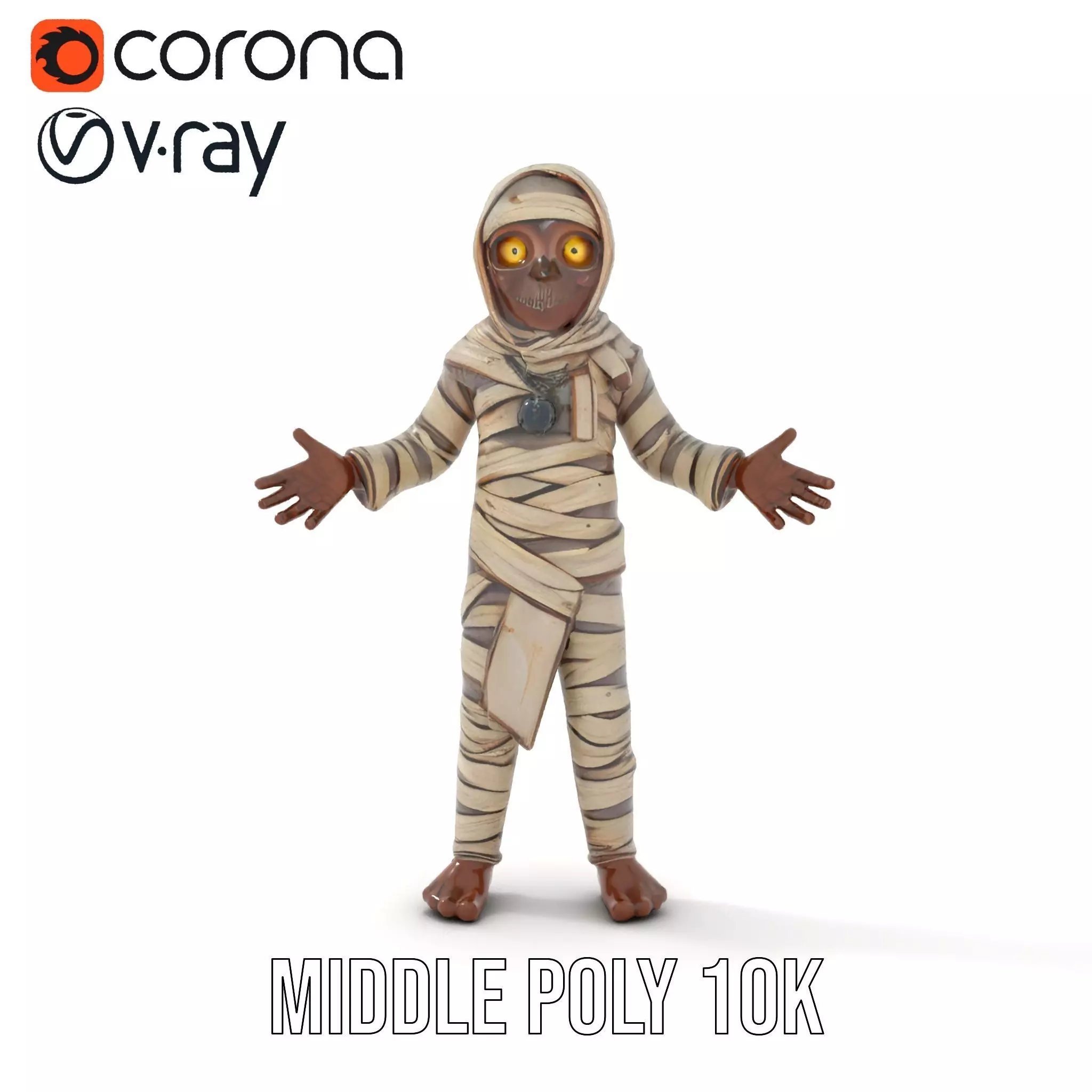 Rigged and Animated Mummy Character Model with Glowing Eyes Low-poly 3D model_11