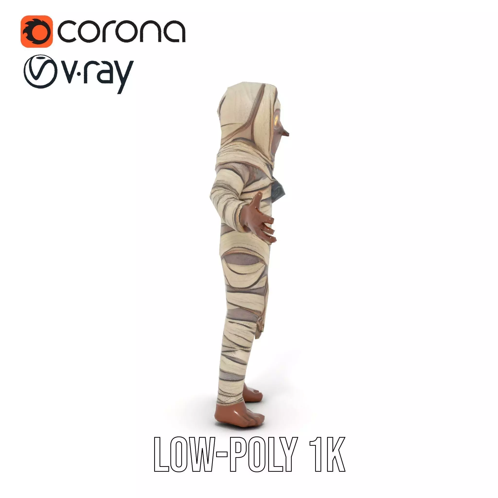 Rigged and Animated Mummy Character Model with Glowing Eyes Low-poly 3D model_8