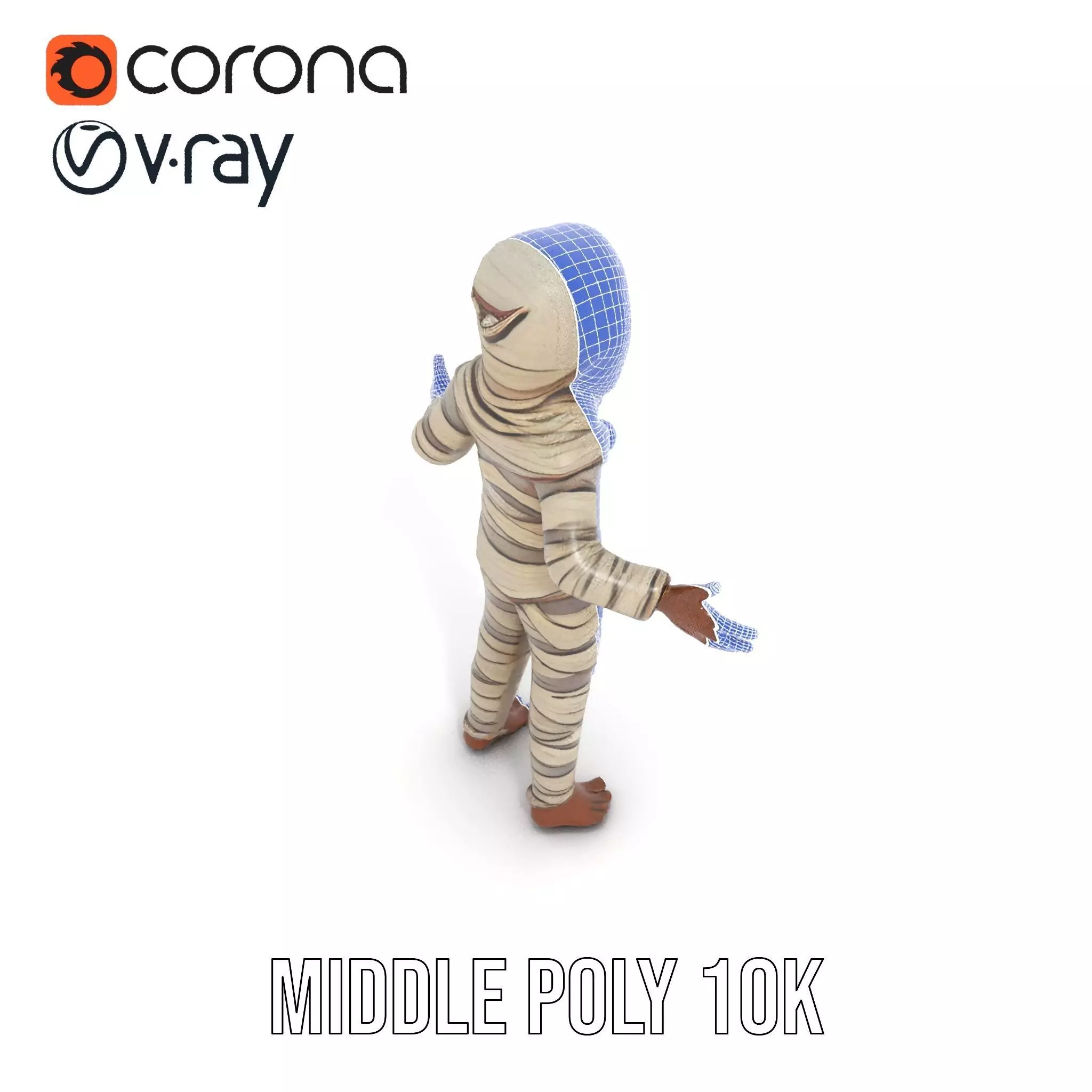 Rigged and Animated Mummy Character Model with Glowing Eyes Low-poly 3D model_25