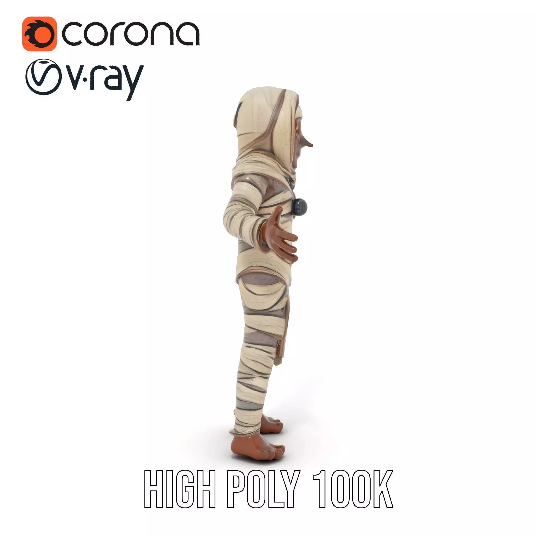 Rigged and Animated Mummy Character Model with Glowing Eyes Low-poly 3D model_24