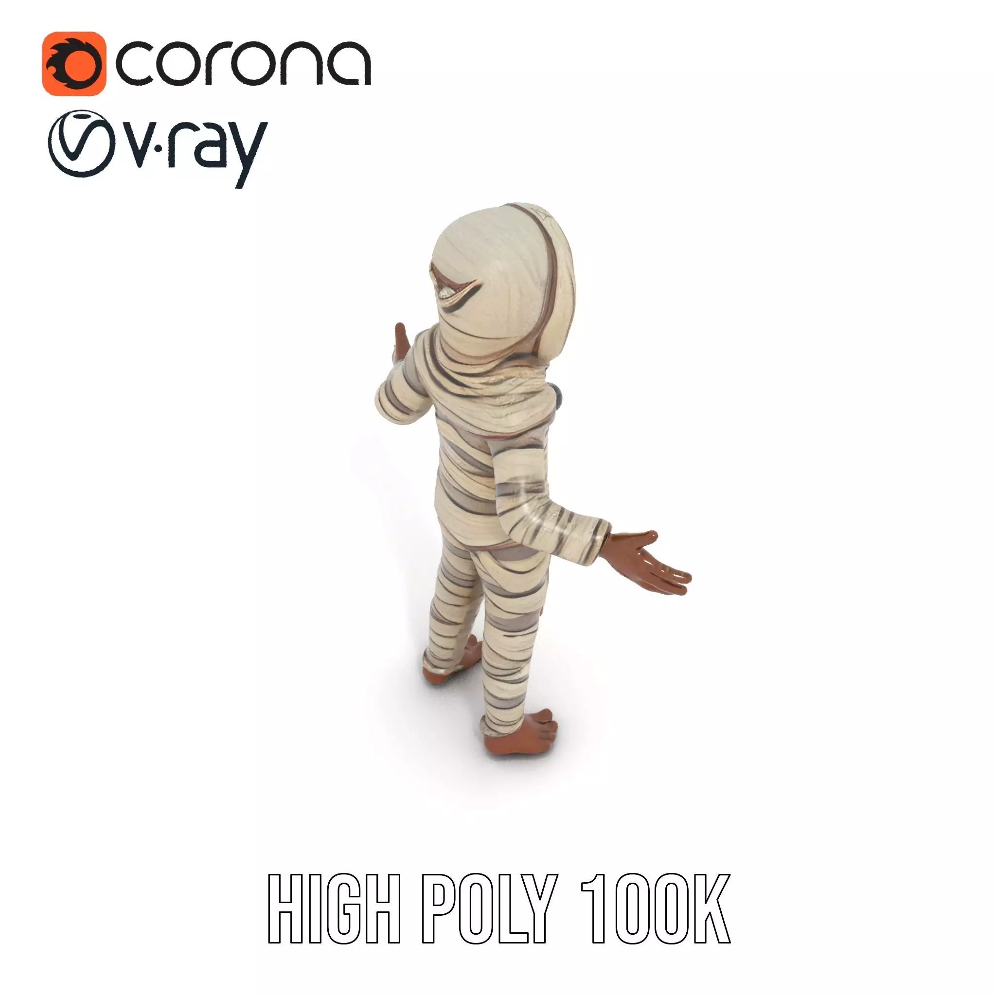 Rigged and Animated Mummy Character Model with Glowing Eyes Low-poly 3D model_10