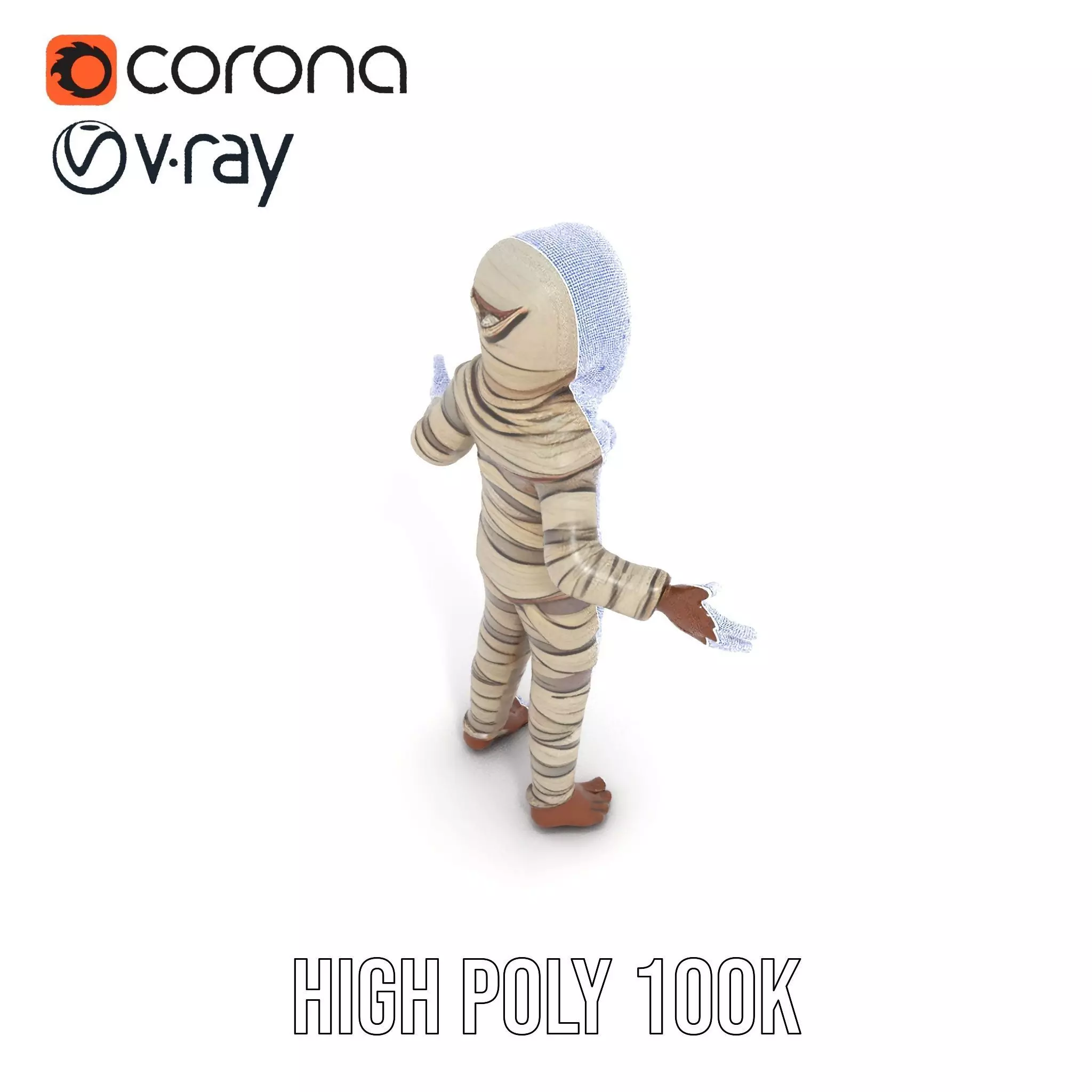 Rigged and Animated Mummy Character Model with Glowing Eyes Low-poly 3D model_37