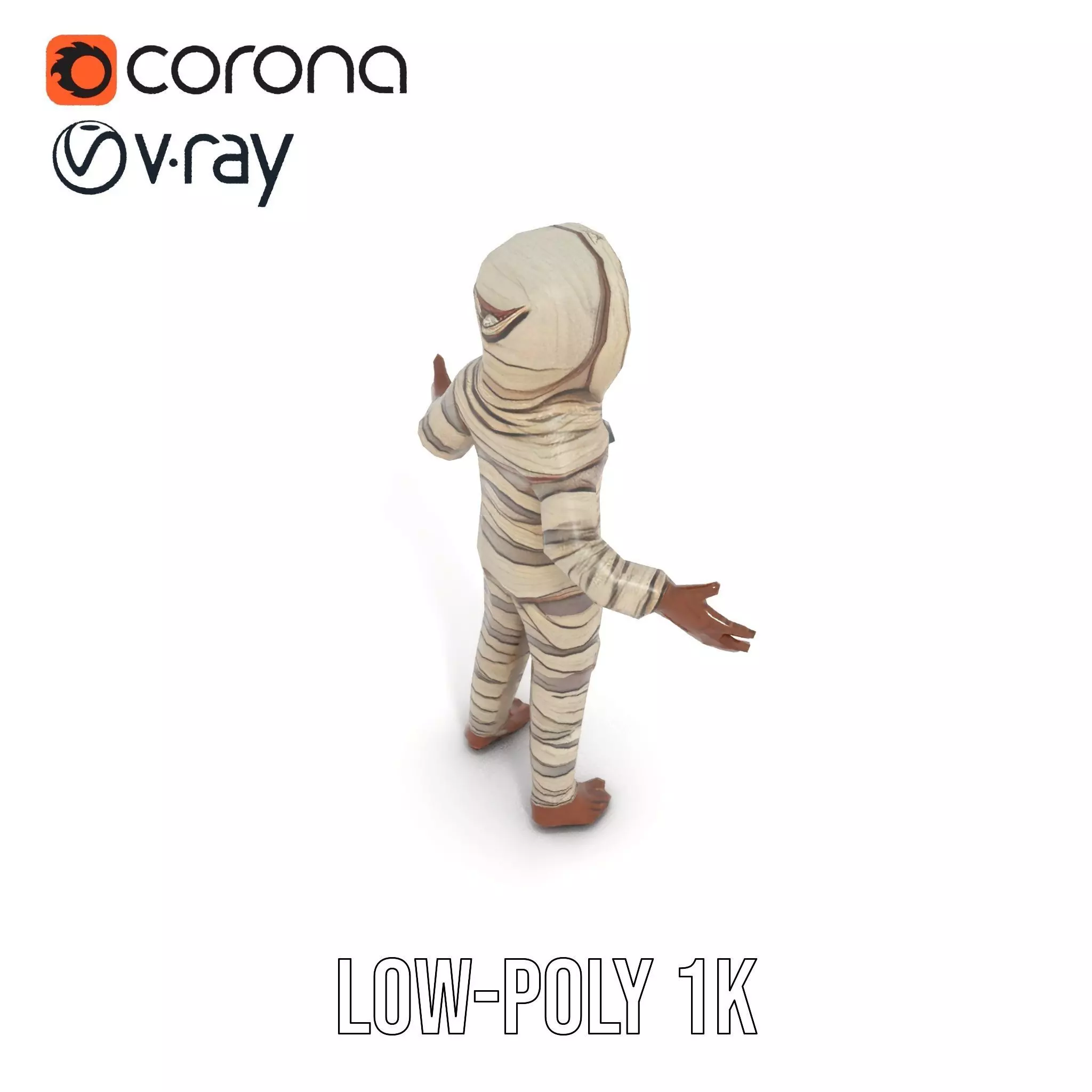 Rigged and Animated Mummy Character Model with Glowing Eyes Low-poly 3D model_9