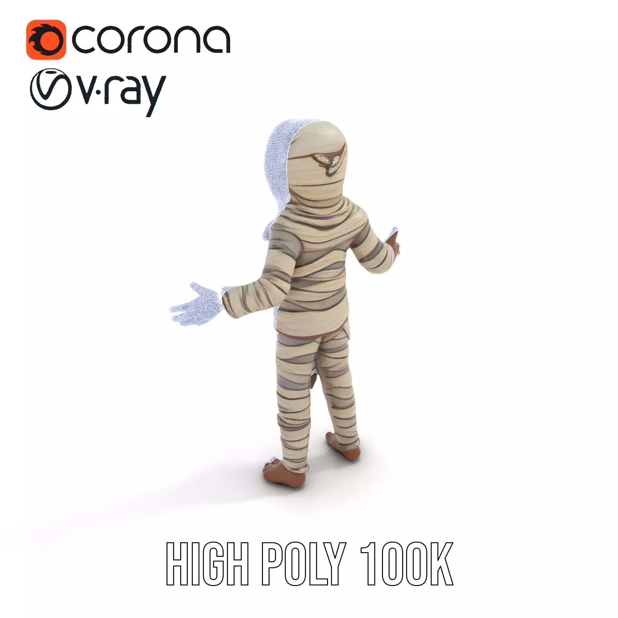 Rigged and Animated Mummy Character Model with Glowing Eyes Low-poly 3D model_32