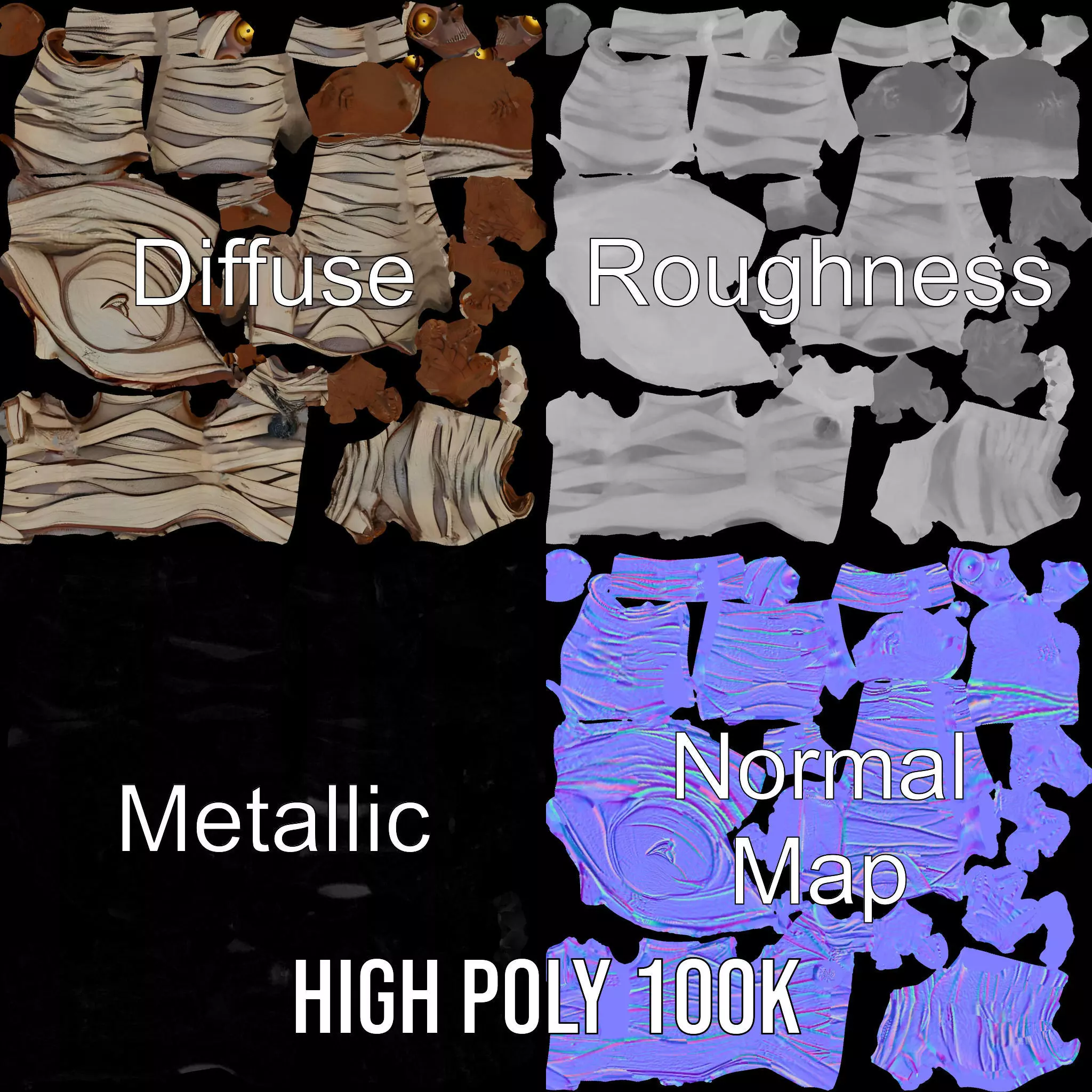 Rigged and Animated Mummy Character Model with Glowing Eyes Low-poly 3D model_4