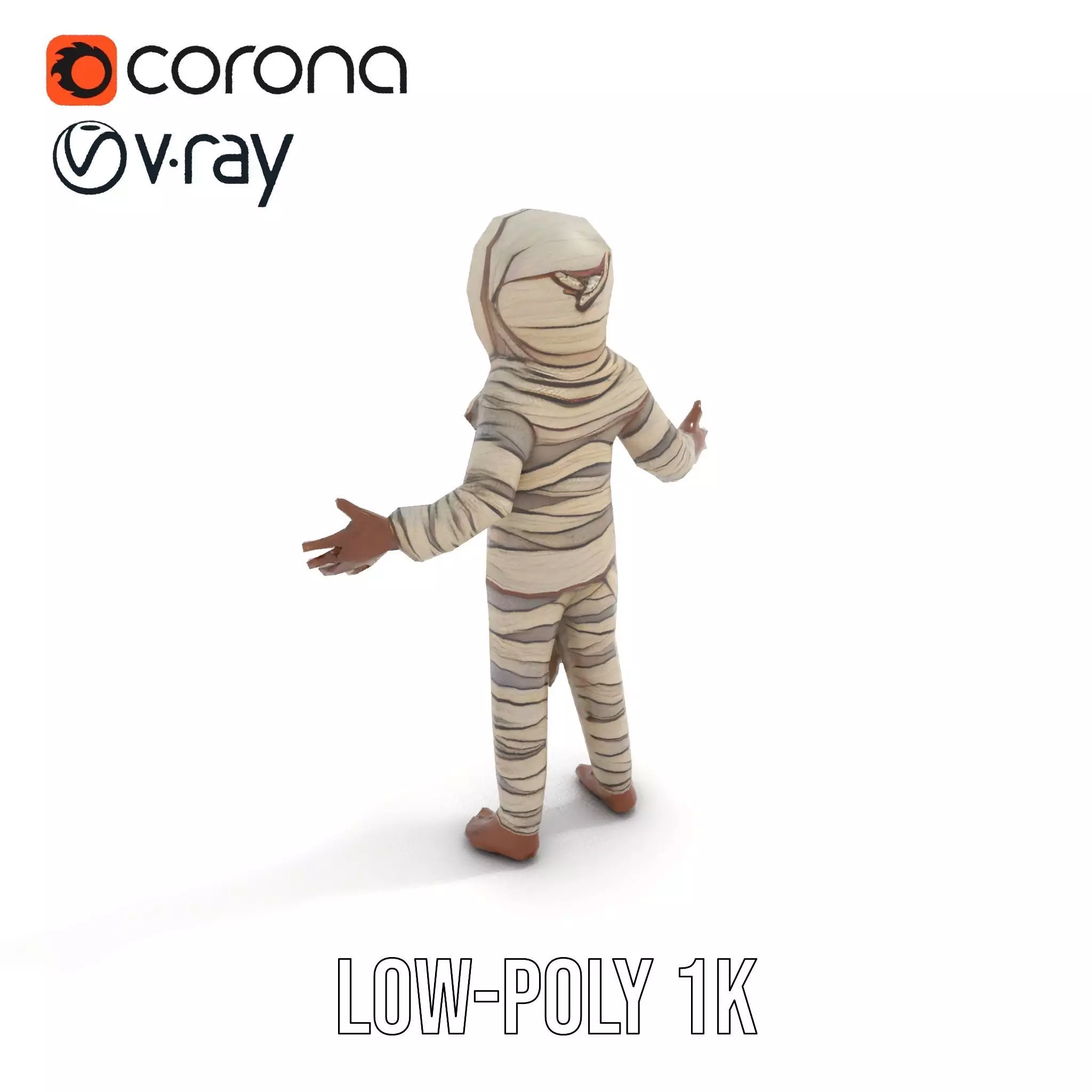 Rigged and Animated Mummy Character Model with Glowing Eyes Low-poly 3D model_26