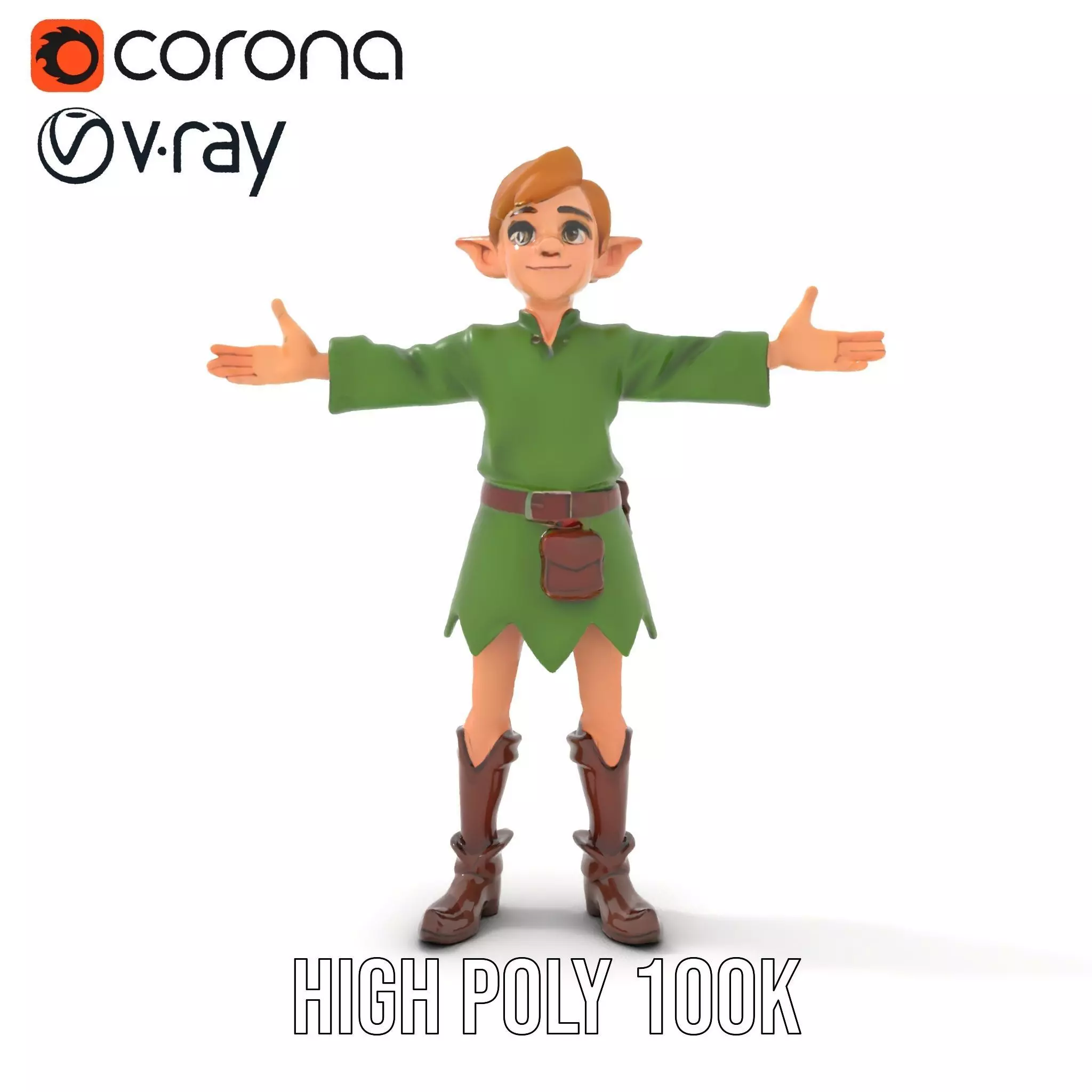Elven Adventurer Rigged and Animated Model with Various LODs ... Low-poly 3D model_20