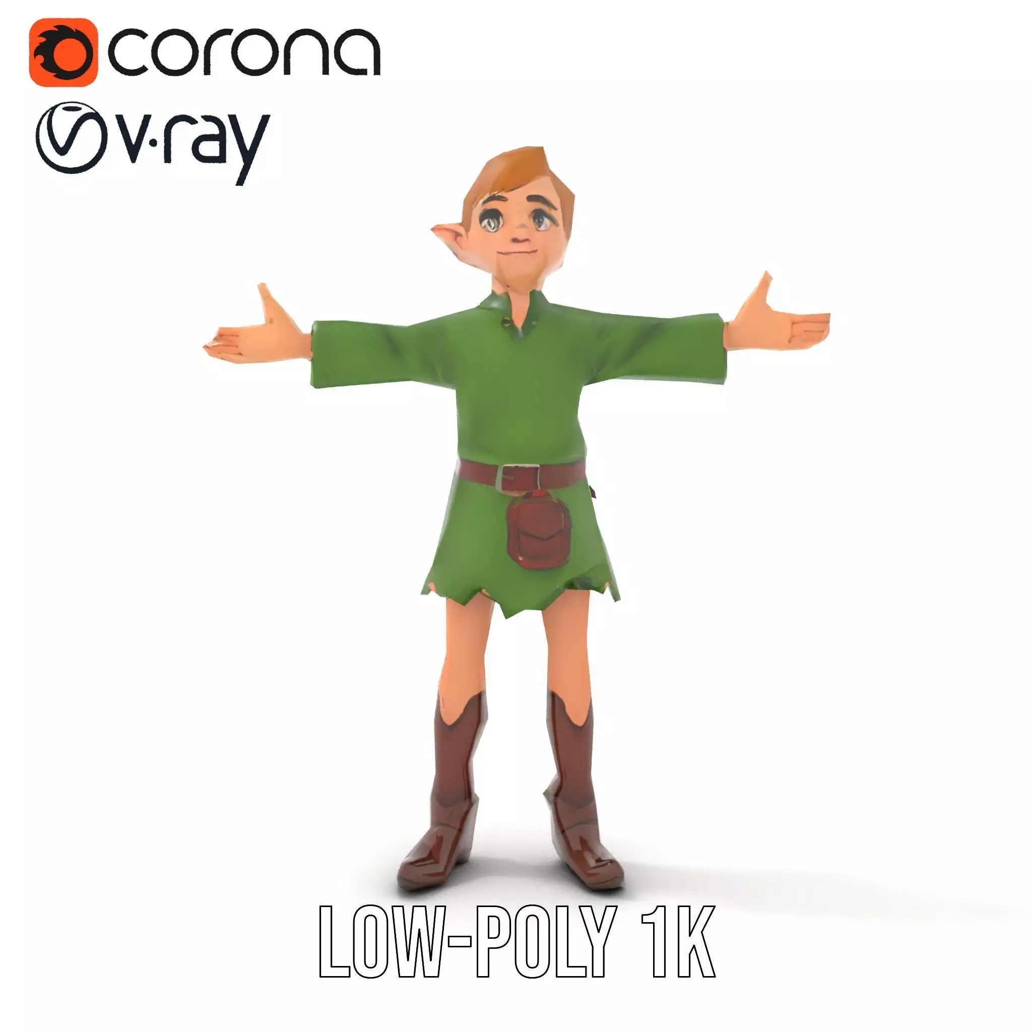 Elven Adventurer Rigged and Animated Model with Various LODs ... Low-poly 3D model_28