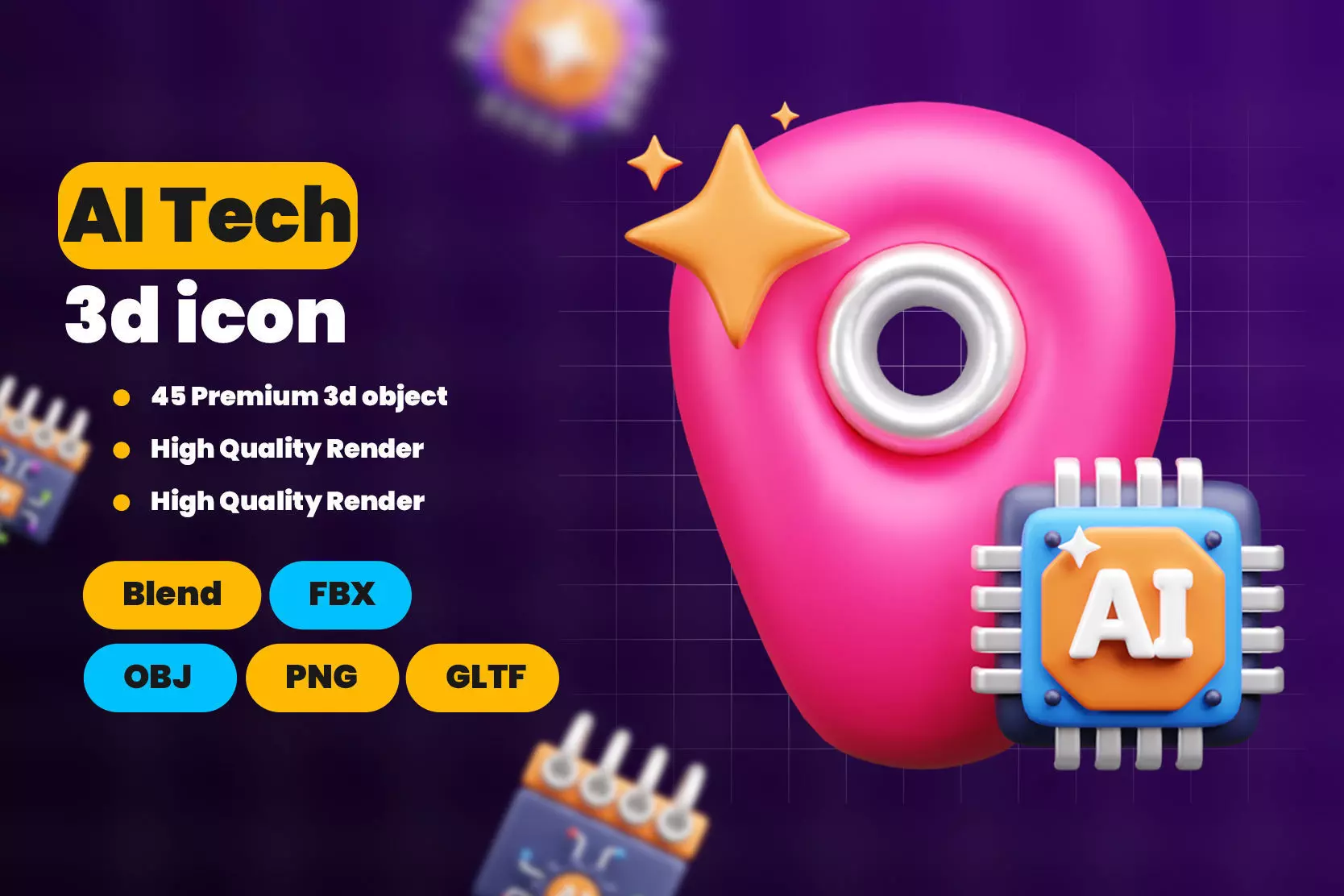 AI tech 3d Icon Pack 3D model_1