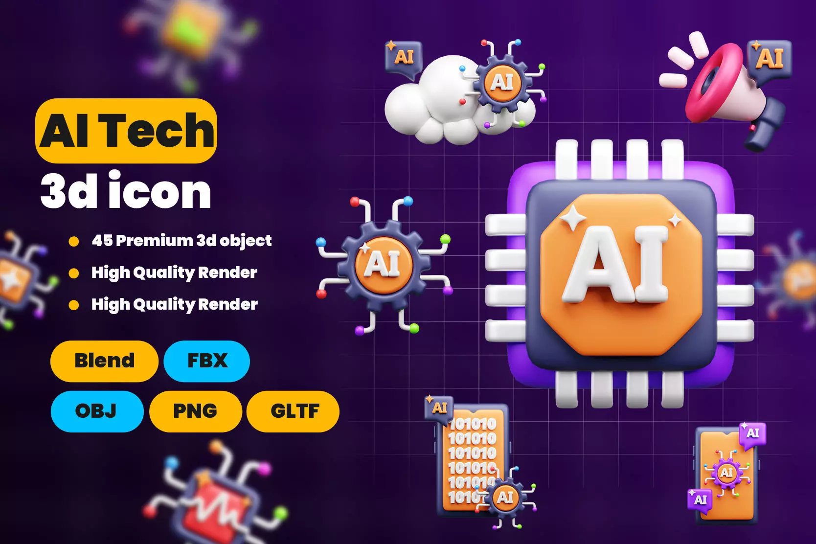 AI tech 3d Icon Pack 3D model_0