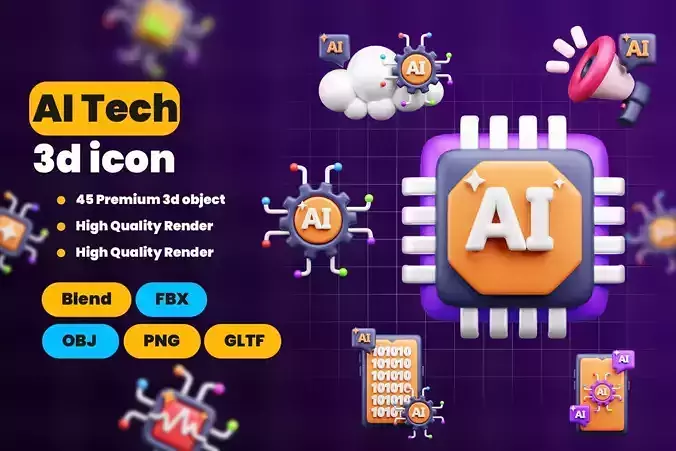 AI tech 3d Icon Pack 3D model