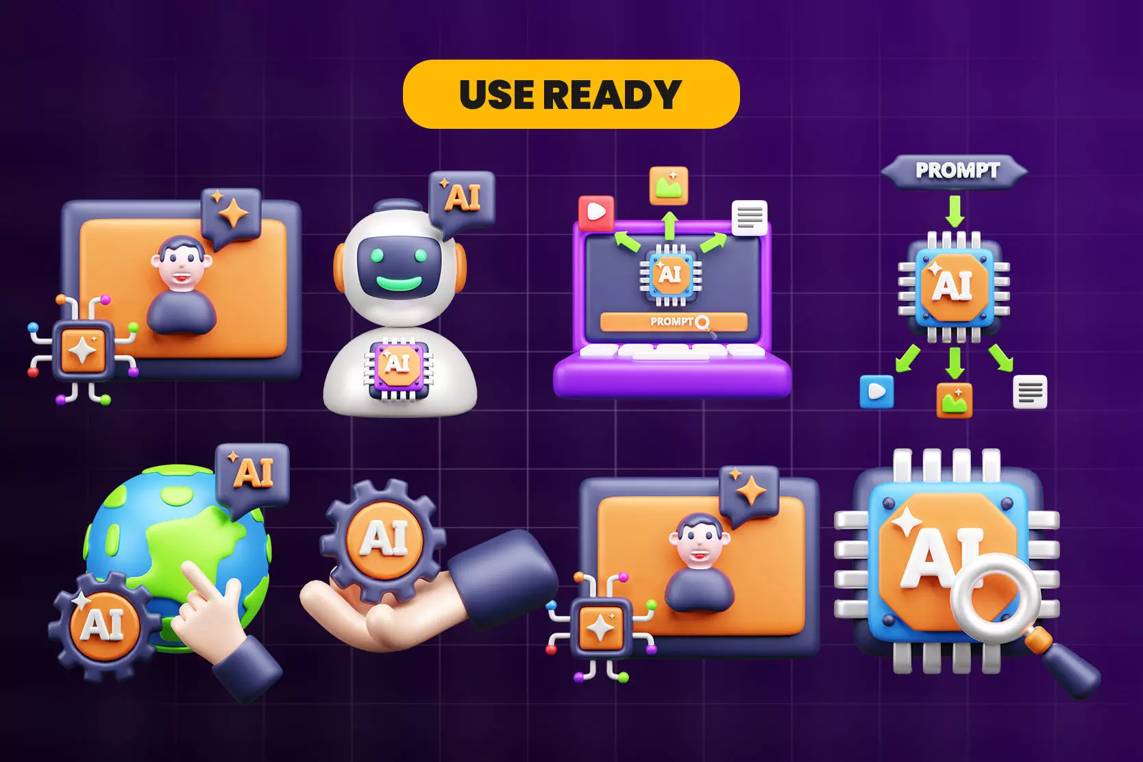 AI tech 3d Icon Pack 3D model_3