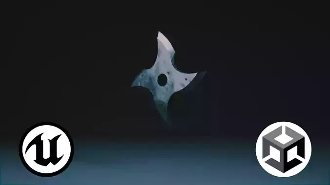 Futuristic Four Blade Shuriken Game Ready 3D Model PBR Textured