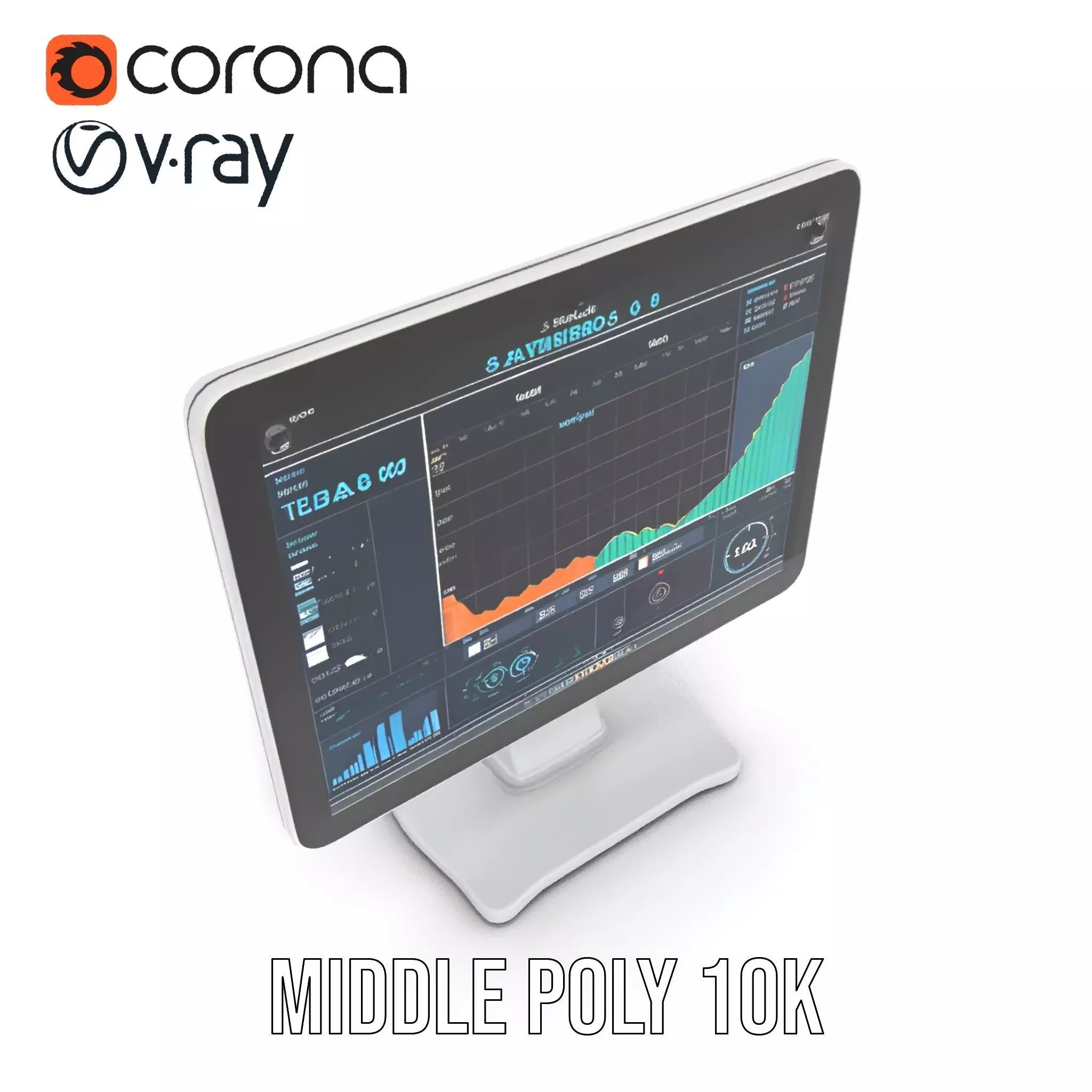 HighResolution Desktop Monitor with Data Visualization Model ... Low-poly 3D model_20