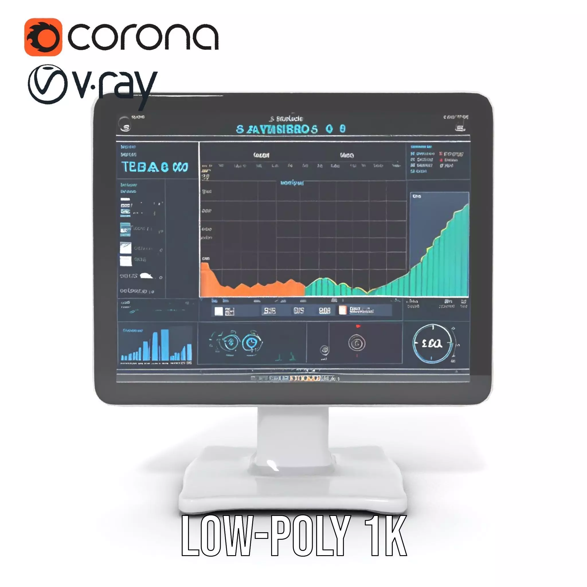 HighResolution Desktop Monitor with Data Visualization Model ... Low-poly 3D model_14