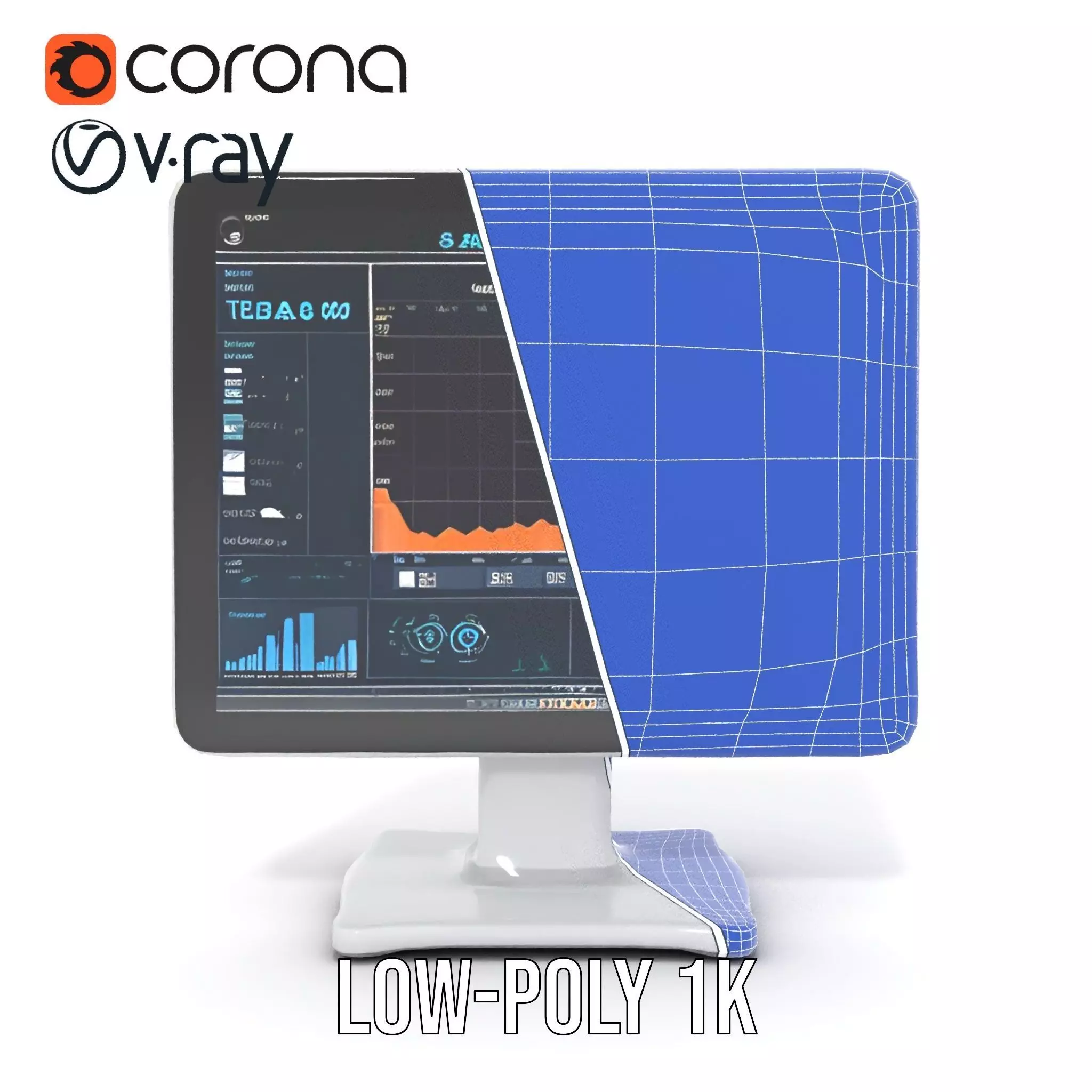HighResolution Desktop Monitor with Data Visualization Model ... Low-poly 3D model_19