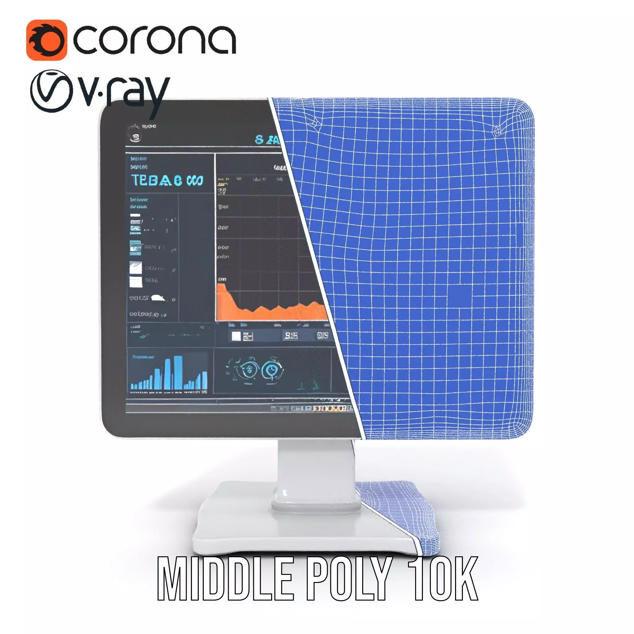HighResolution Desktop Monitor with Data Visualization Model ... Low-poly 3D model_29