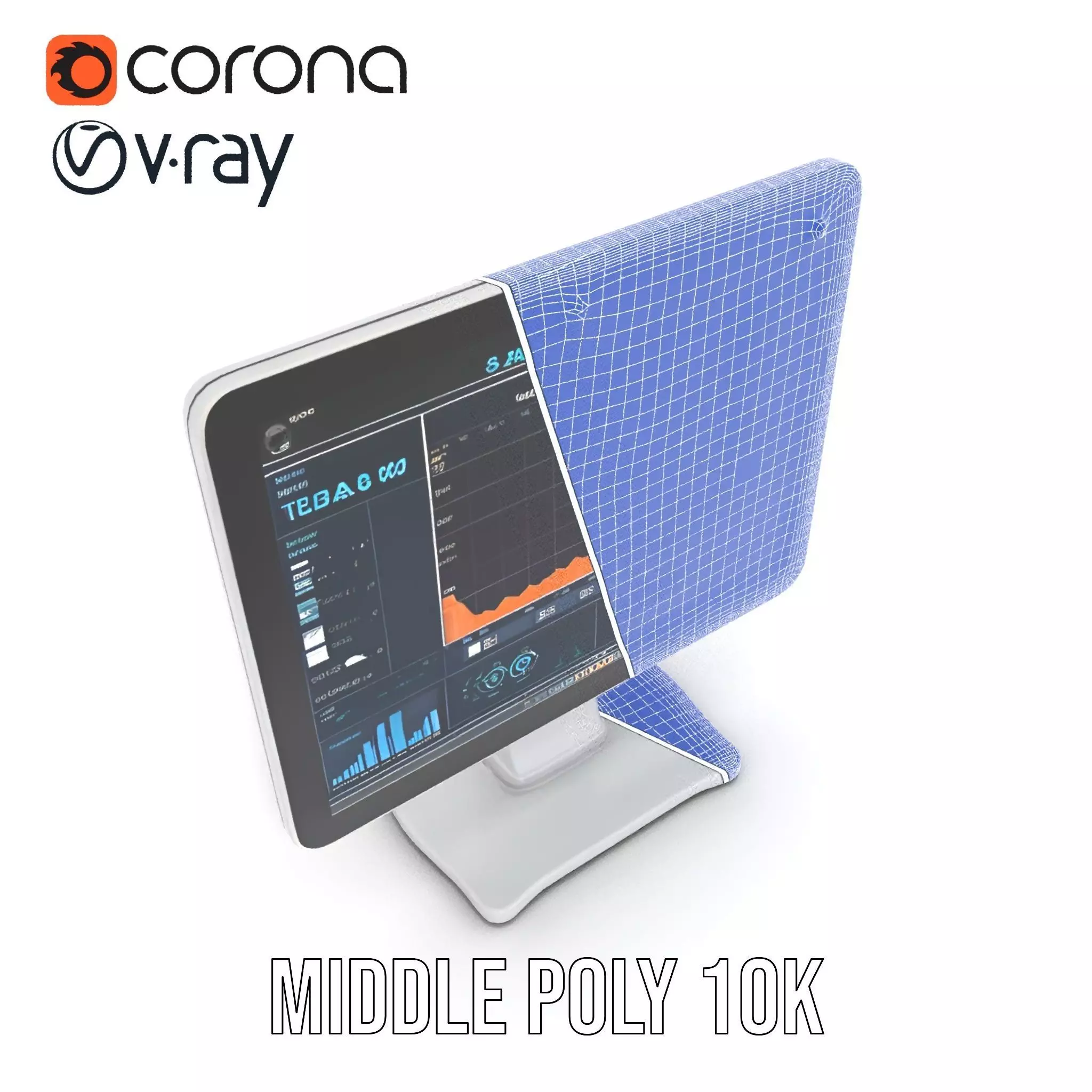 HighResolution Desktop Monitor with Data Visualization Model ... Low-poly 3D model_23