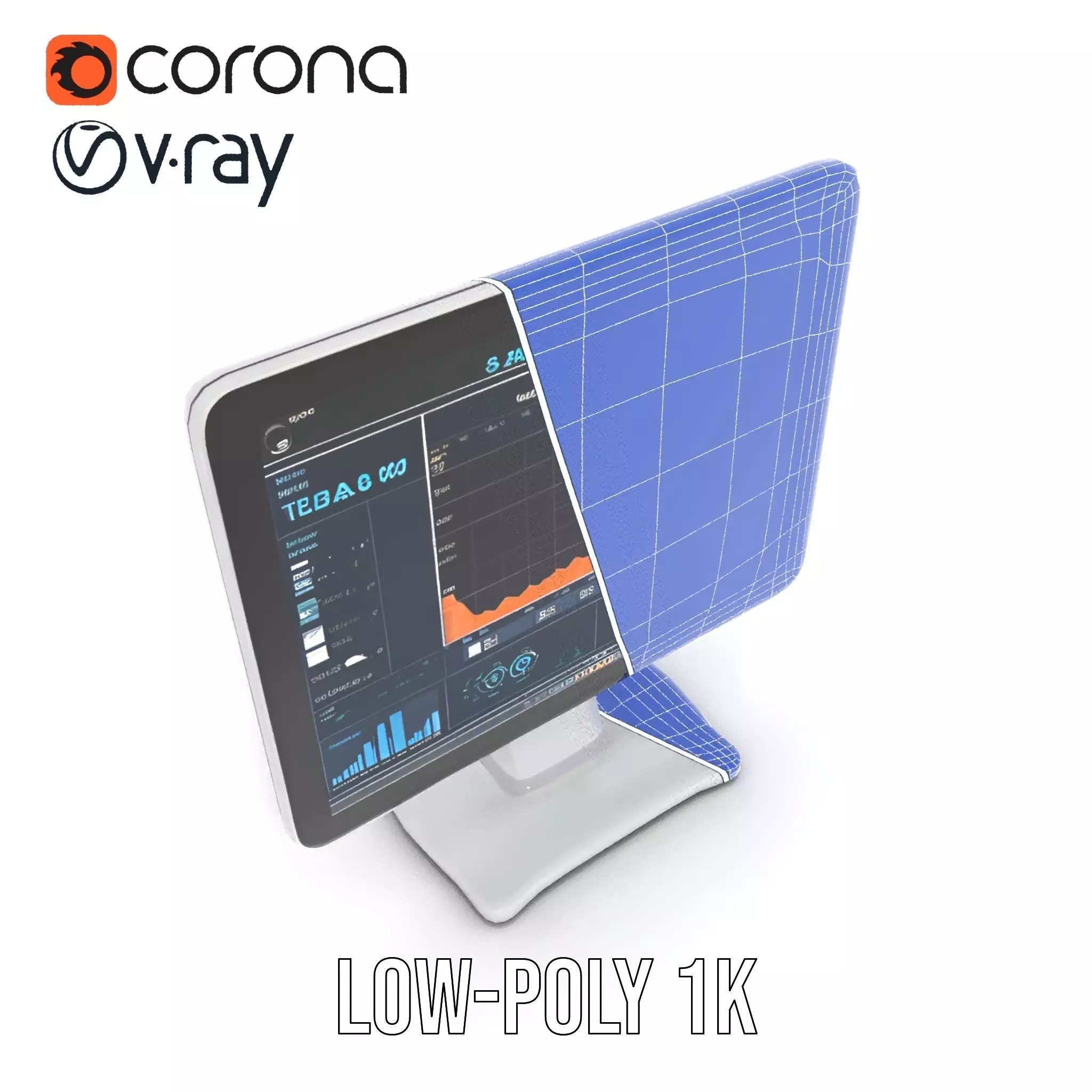 HighResolution Desktop Monitor with Data Visualization Model ... Low-poly 3D model_27