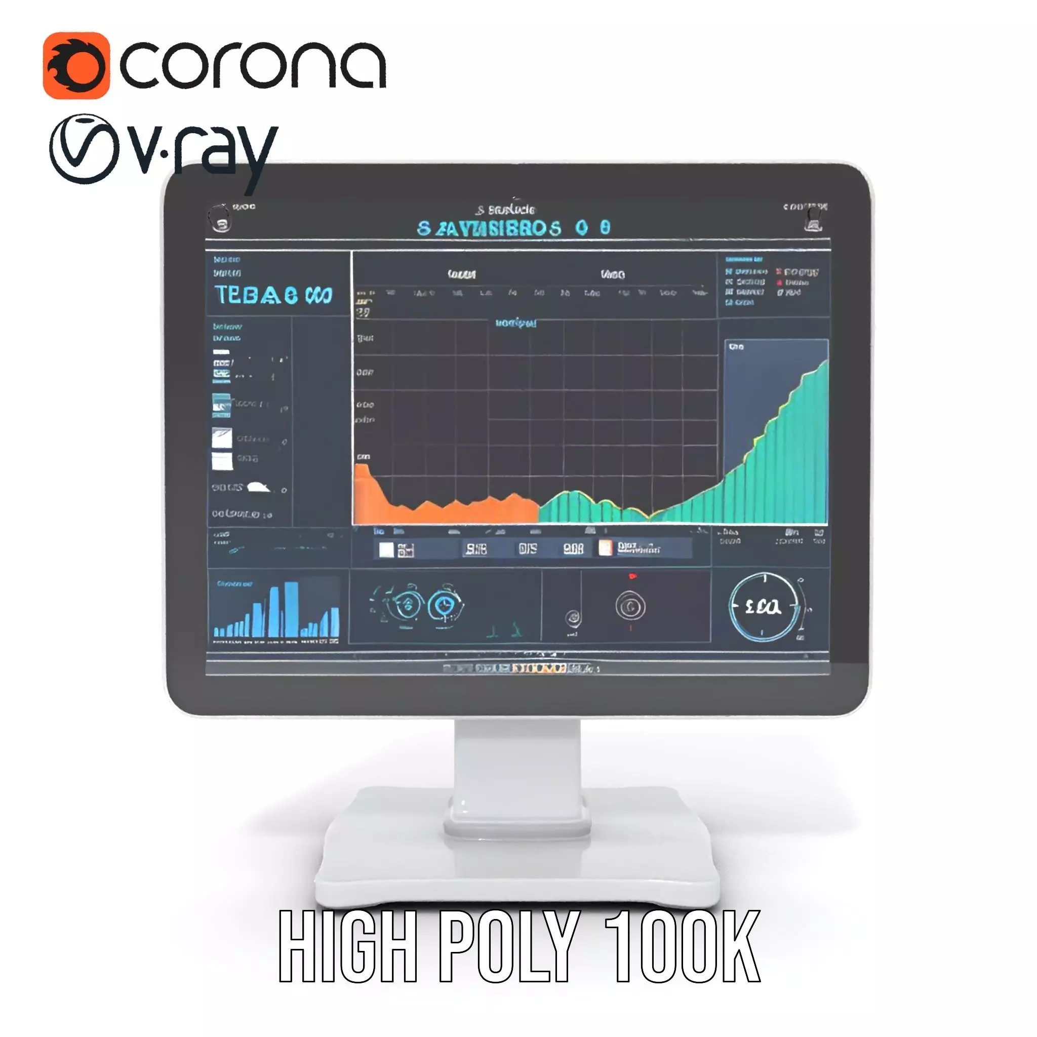 HighResolution Desktop Monitor with Data Visualization Model ... Low-poly 3D model_25