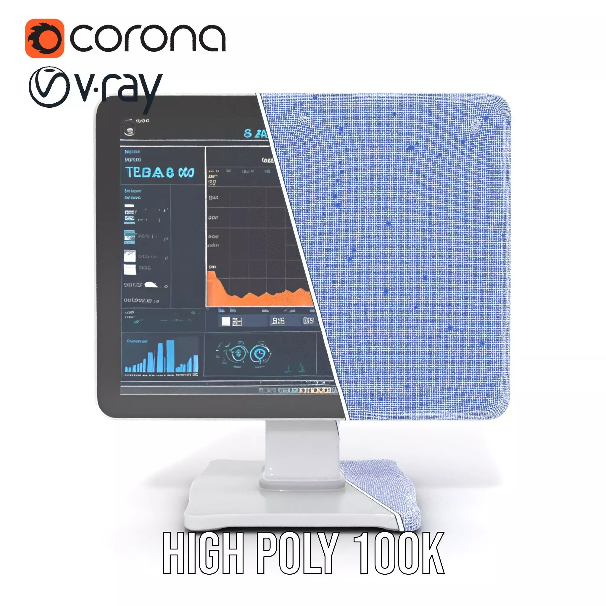 HighResolution Desktop Monitor with Data Visualization Model ... Low-poly 3D model_32