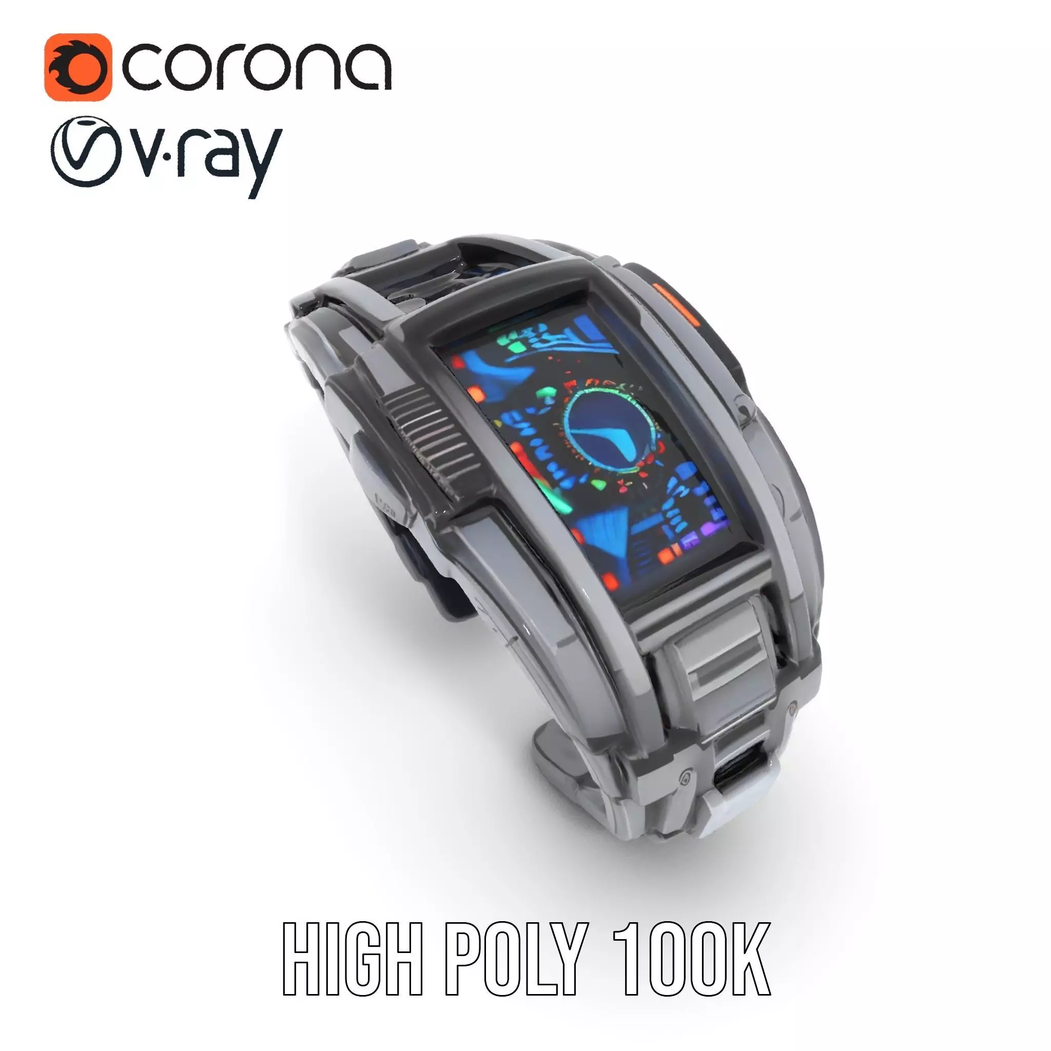 Futuristic Smartwatch with Holographic Display model pack Low-poly 3D model_19