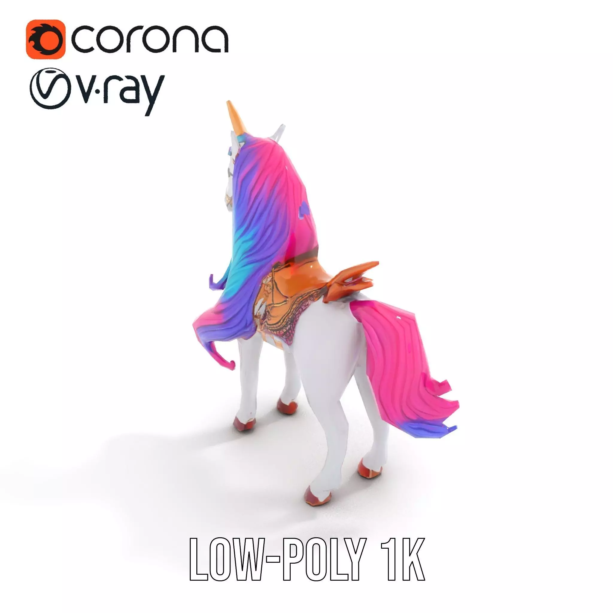 Majestic Unicorn Rigged and Animated Character Model Low-poly 3D model_11