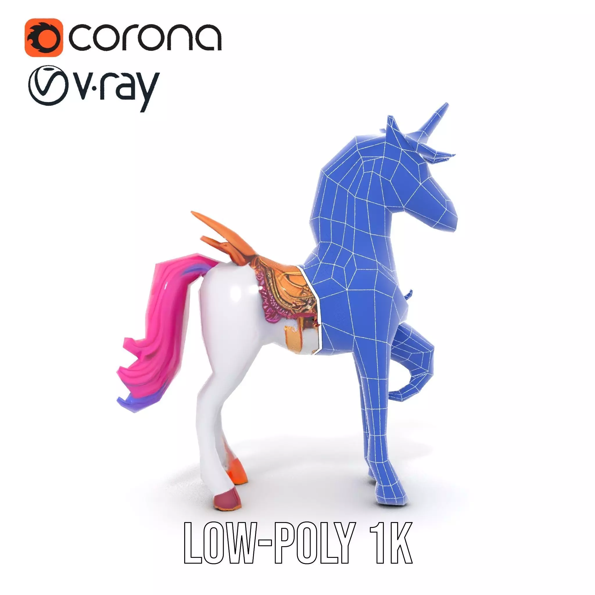 Majestic Unicorn Rigged and Animated Character Model Low-poly 3D model_31