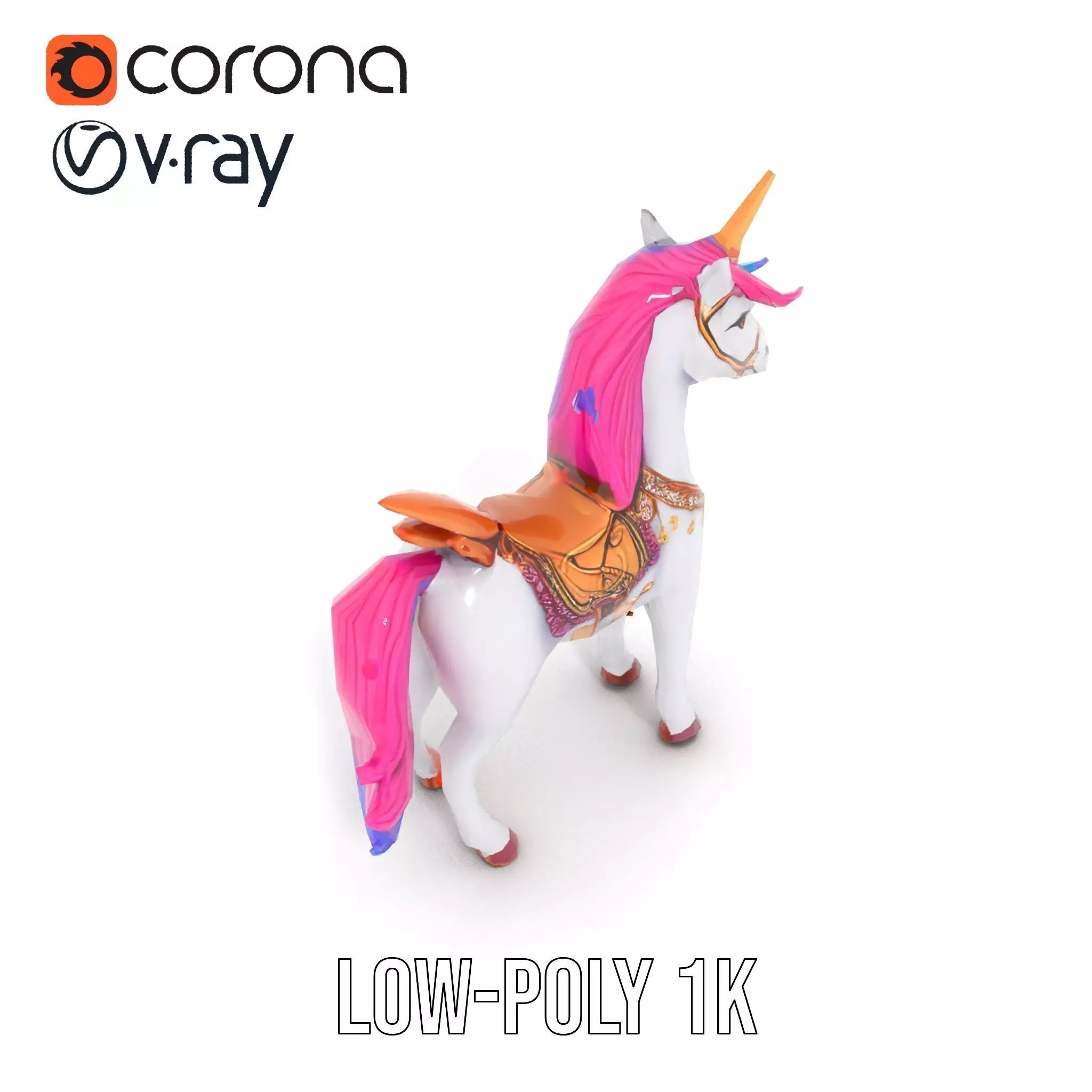 Majestic Unicorn Rigged and Animated Character Model Low-poly 3D model_19