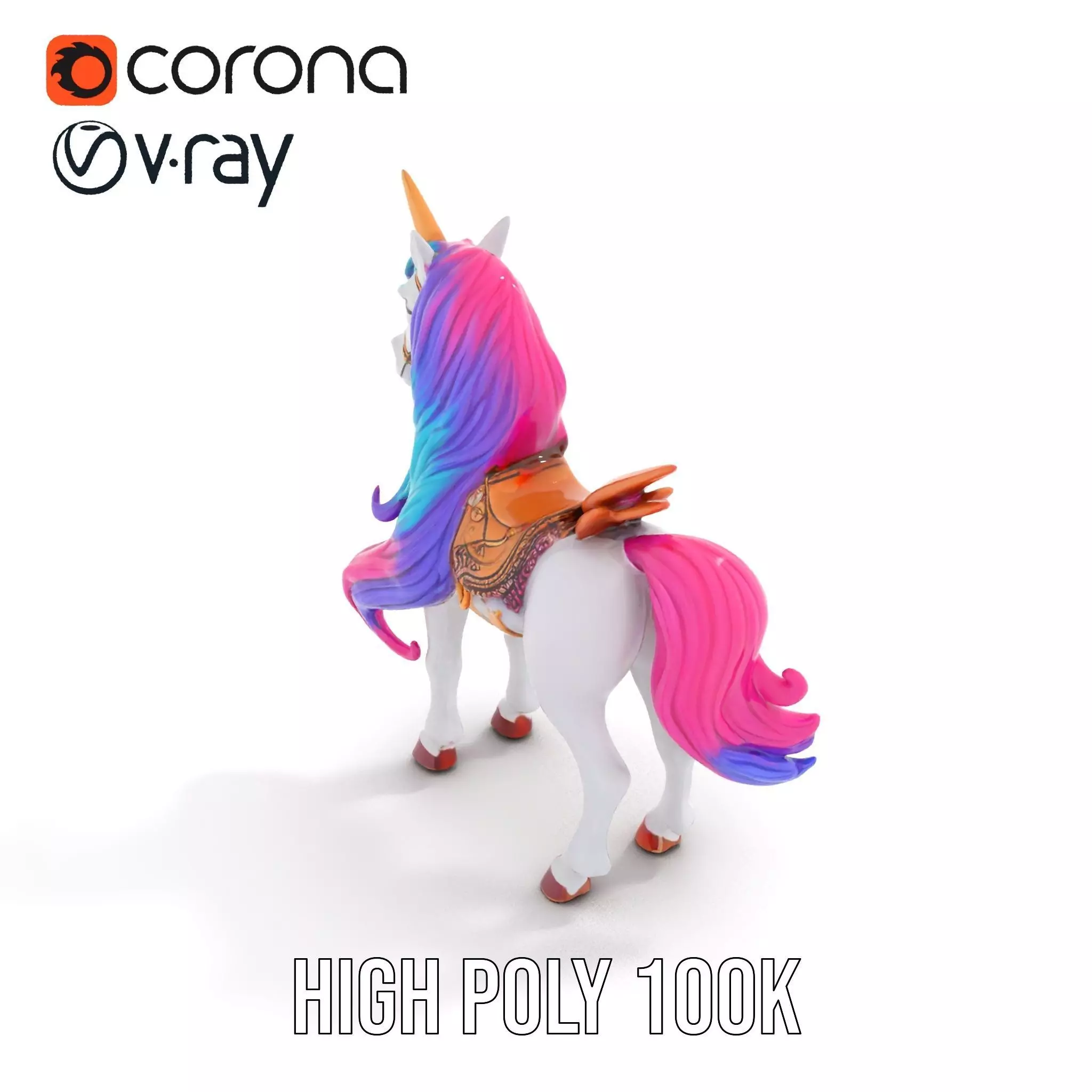 Majestic Unicorn Rigged and Animated Character Model Low-poly 3D model_26