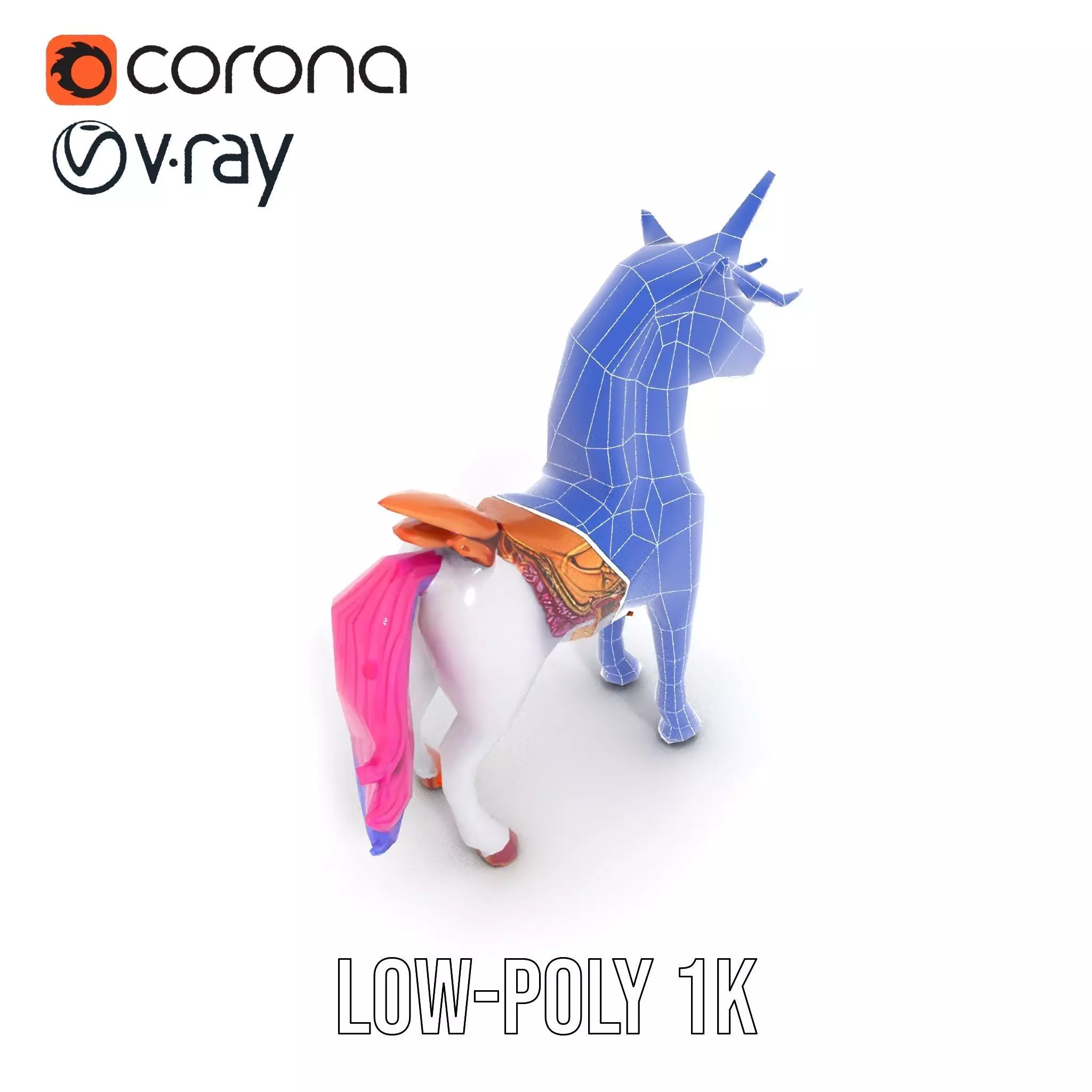 Majestic Unicorn Rigged and Animated Character Model Low-poly 3D model_25