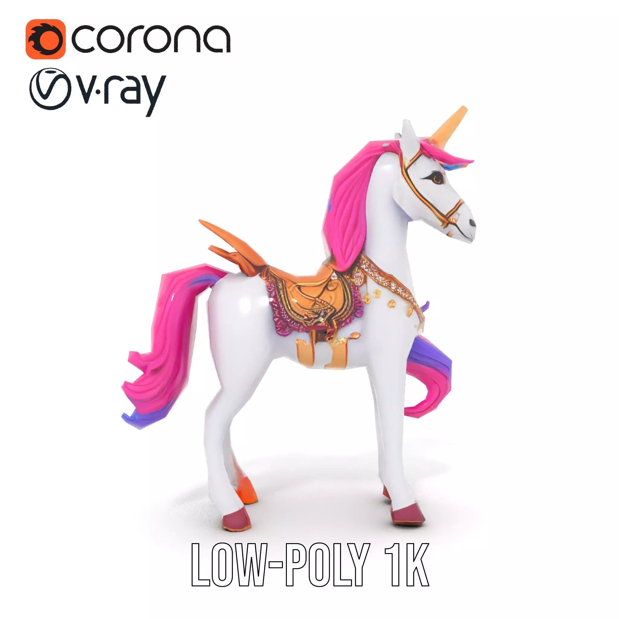 Majestic Unicorn Rigged and Animated Character Model Low-poly 3D model_28