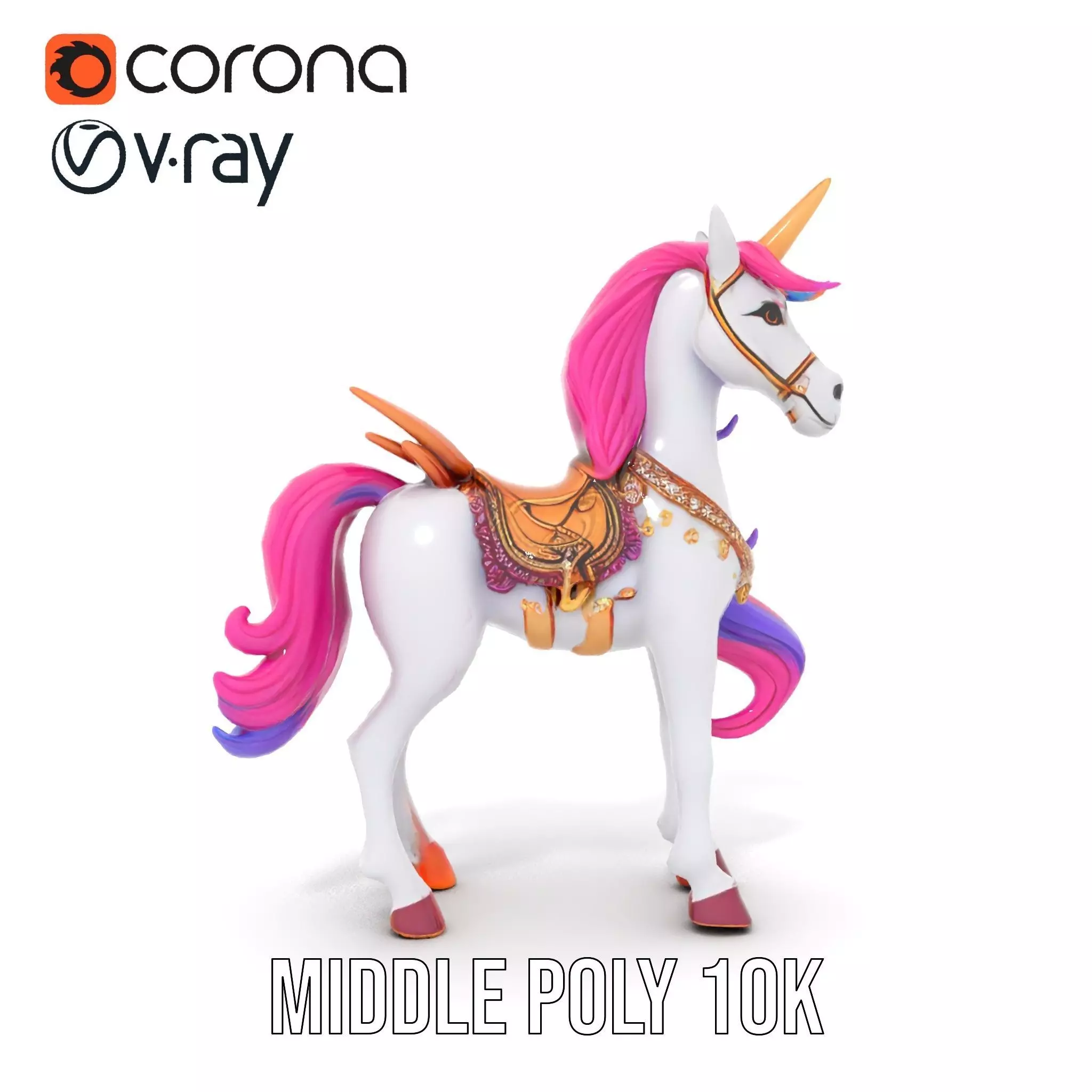 Majestic Unicorn Rigged and Animated Character Model Low-poly 3D model_15