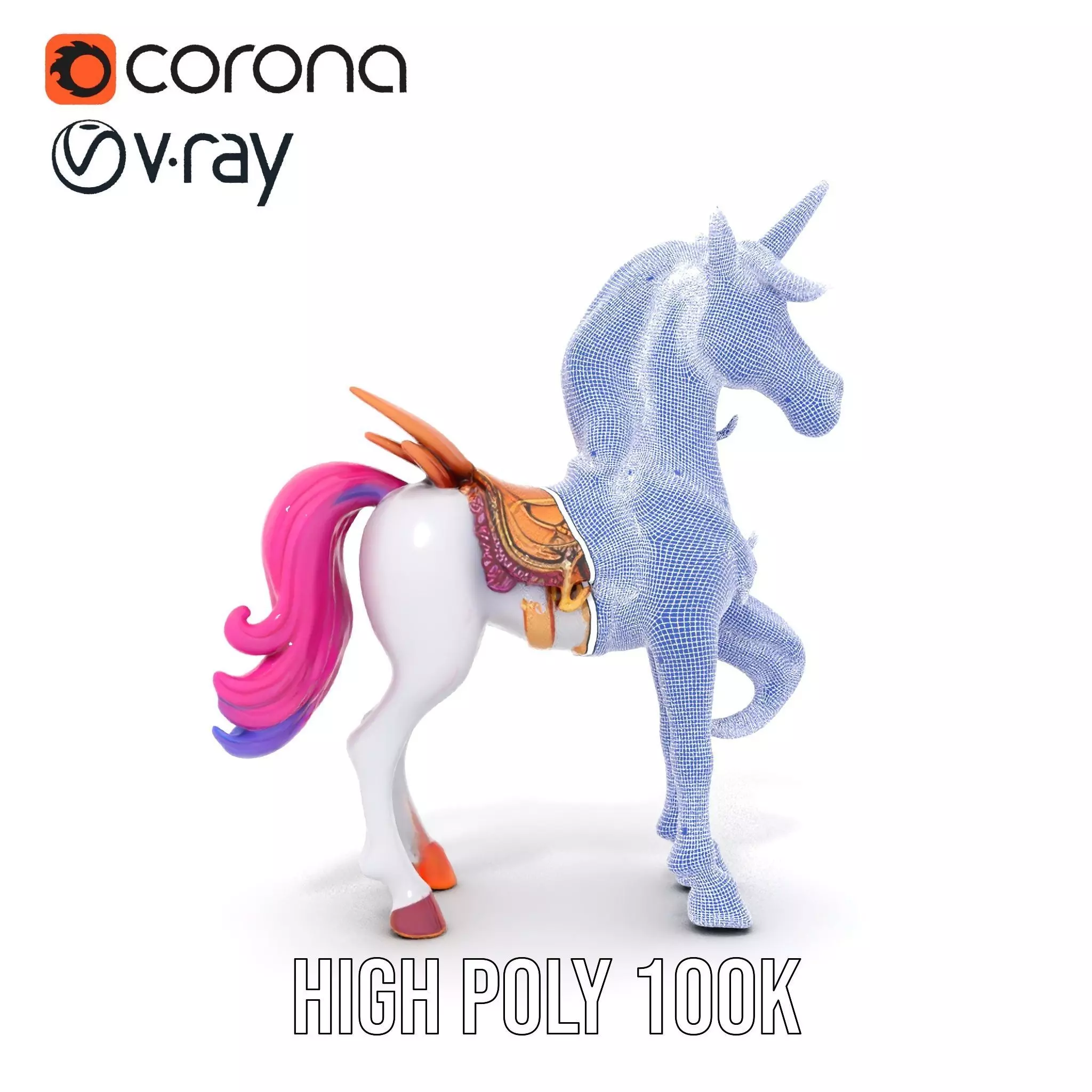 Majestic Unicorn Rigged and Animated Character Model Low-poly 3D model_37