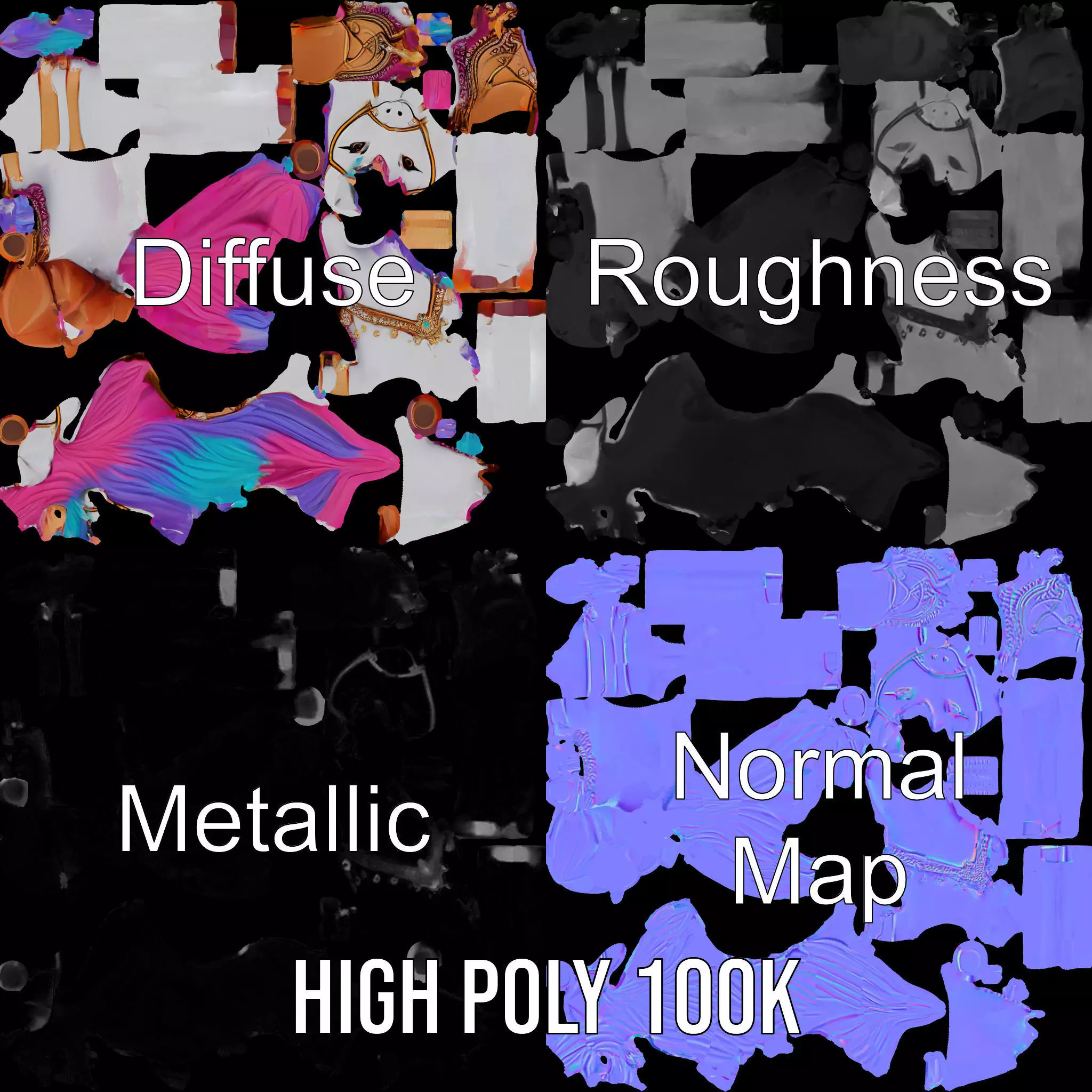 Majestic Unicorn Rigged and Animated Character Model Low-poly 3D model_4