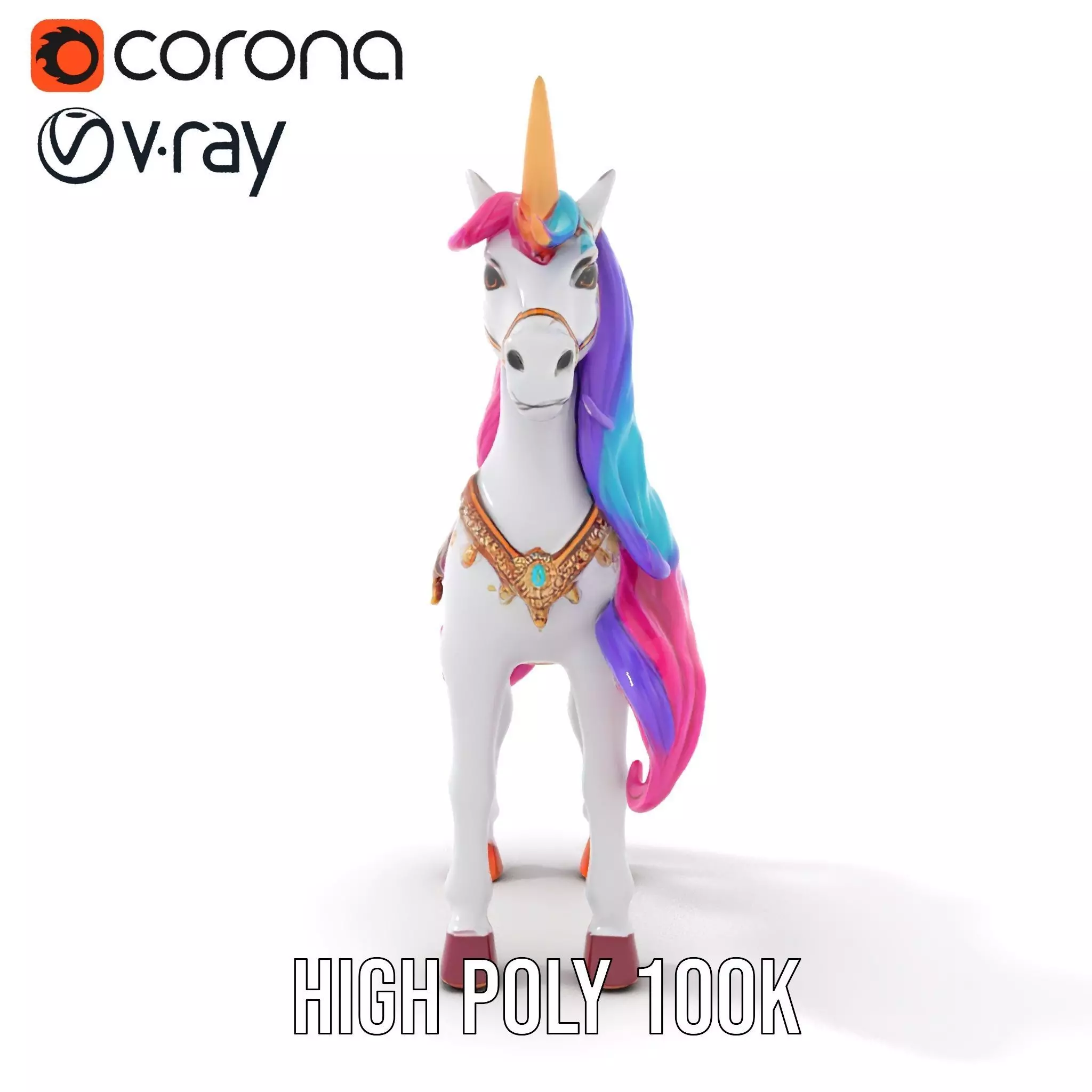 Majestic Unicorn Rigged and Animated Character Model Low-poly 3D model_23