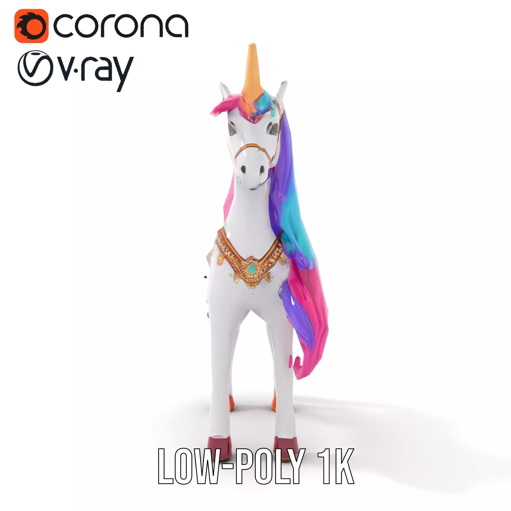 Majestic Unicorn Rigged and Animated Character Model Low-poly 3D model_9