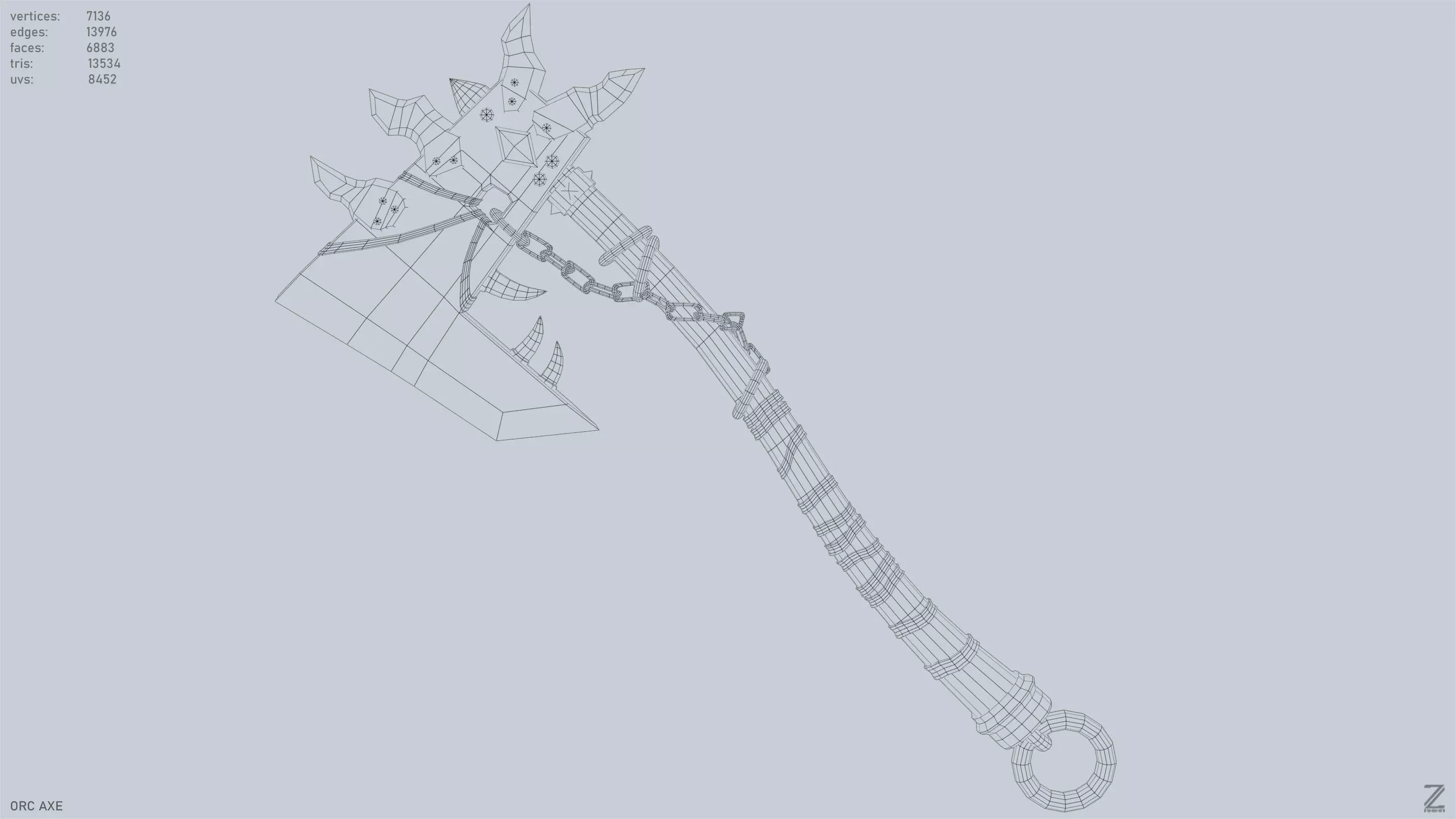 Orc axe Low-poly 3D model_10
