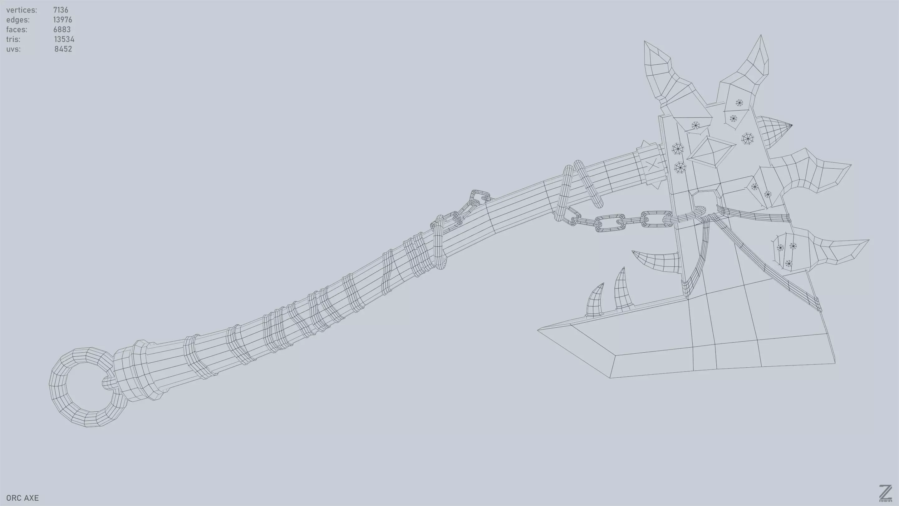 Orc axe Low-poly 3D model_15