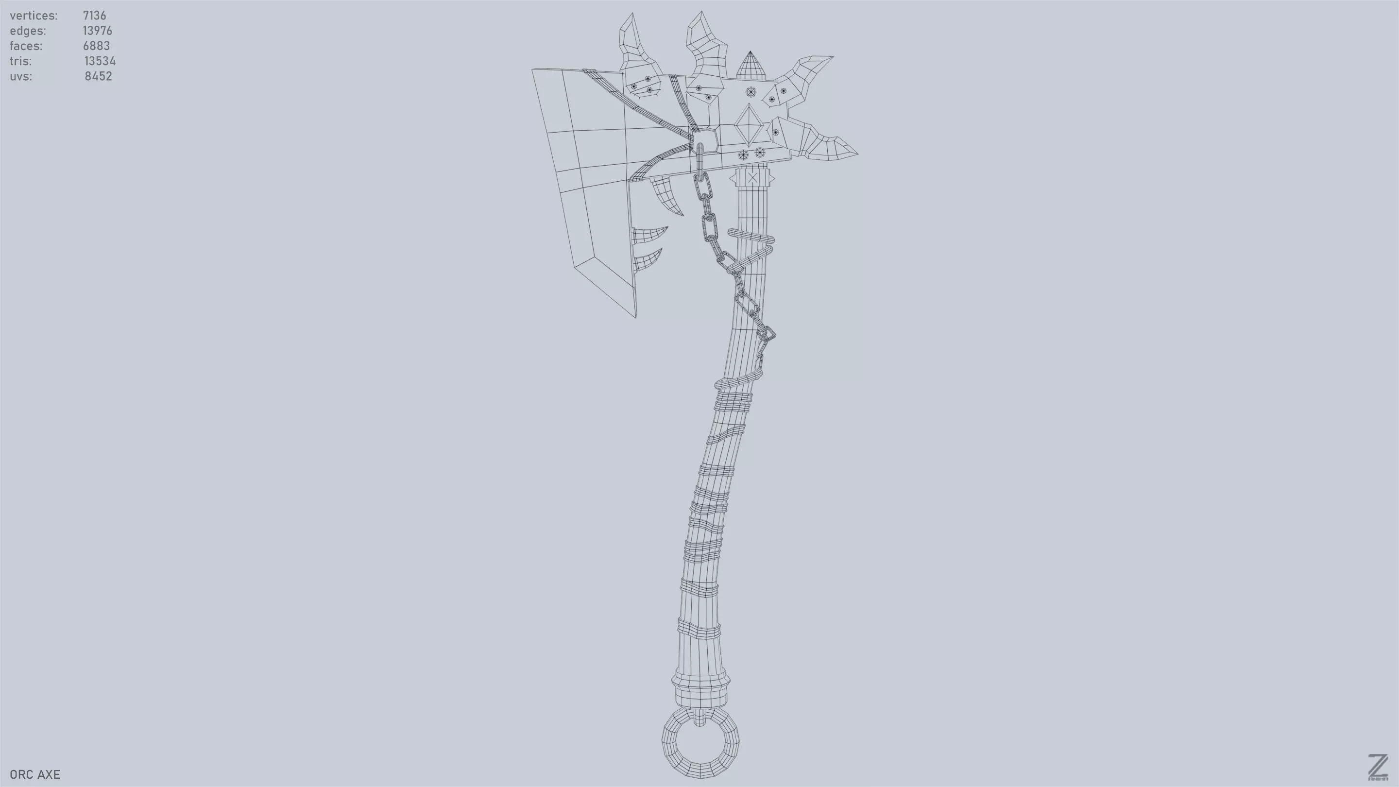 Orc axe Low-poly 3D model_9