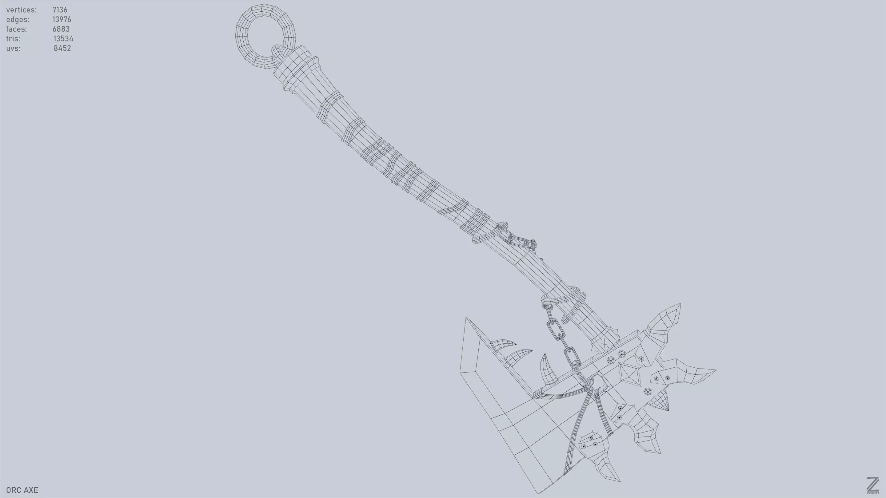Orc axe Low-poly 3D model_13