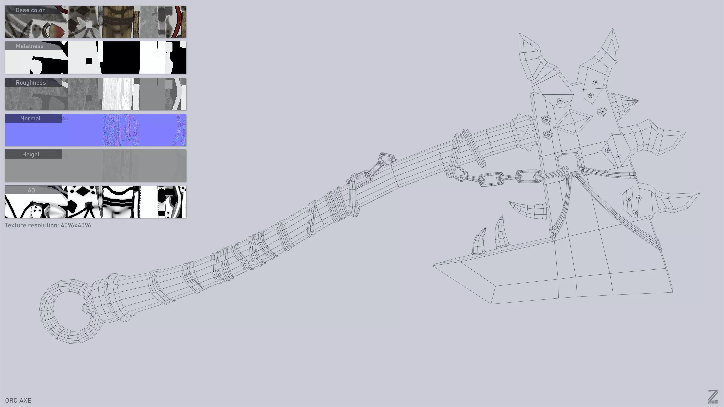 Orc axe Low-poly 3D model_3