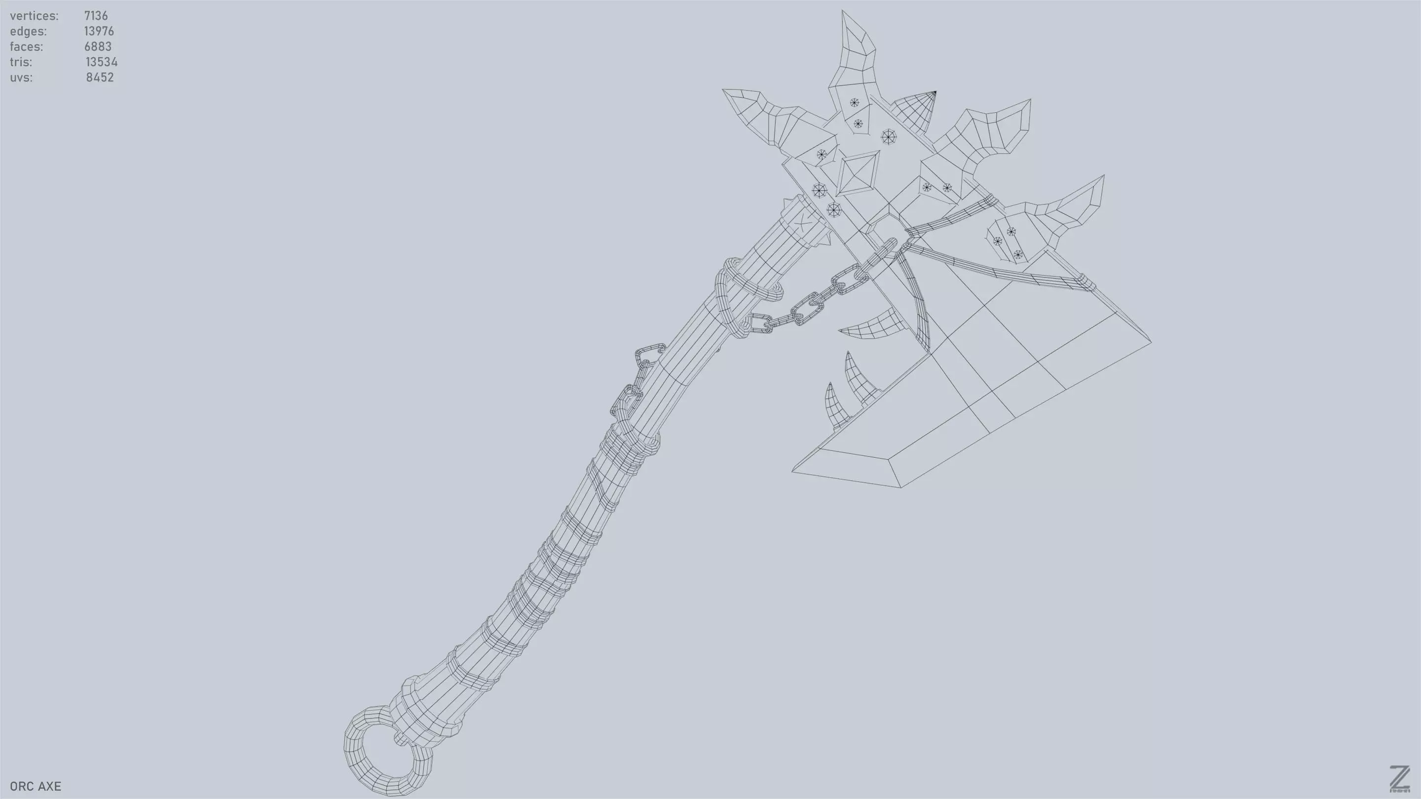 Orc axe Low-poly 3D model_12