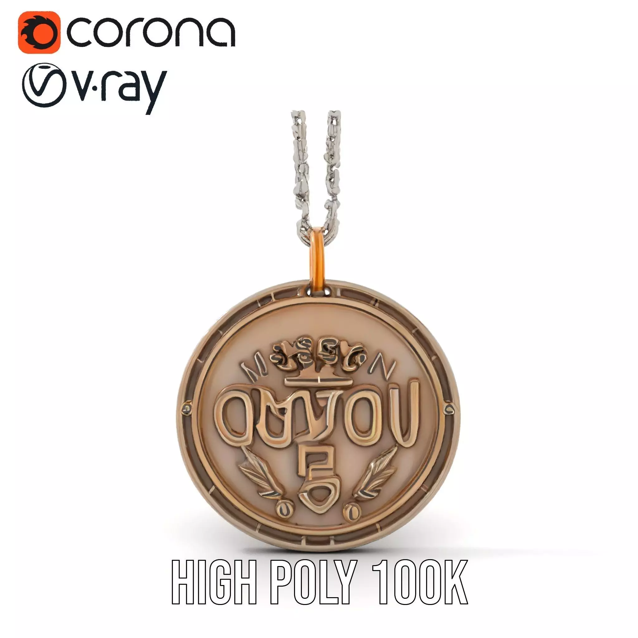 Orion Mission Medal model pack with detailed chain Low-poly 3D model_30