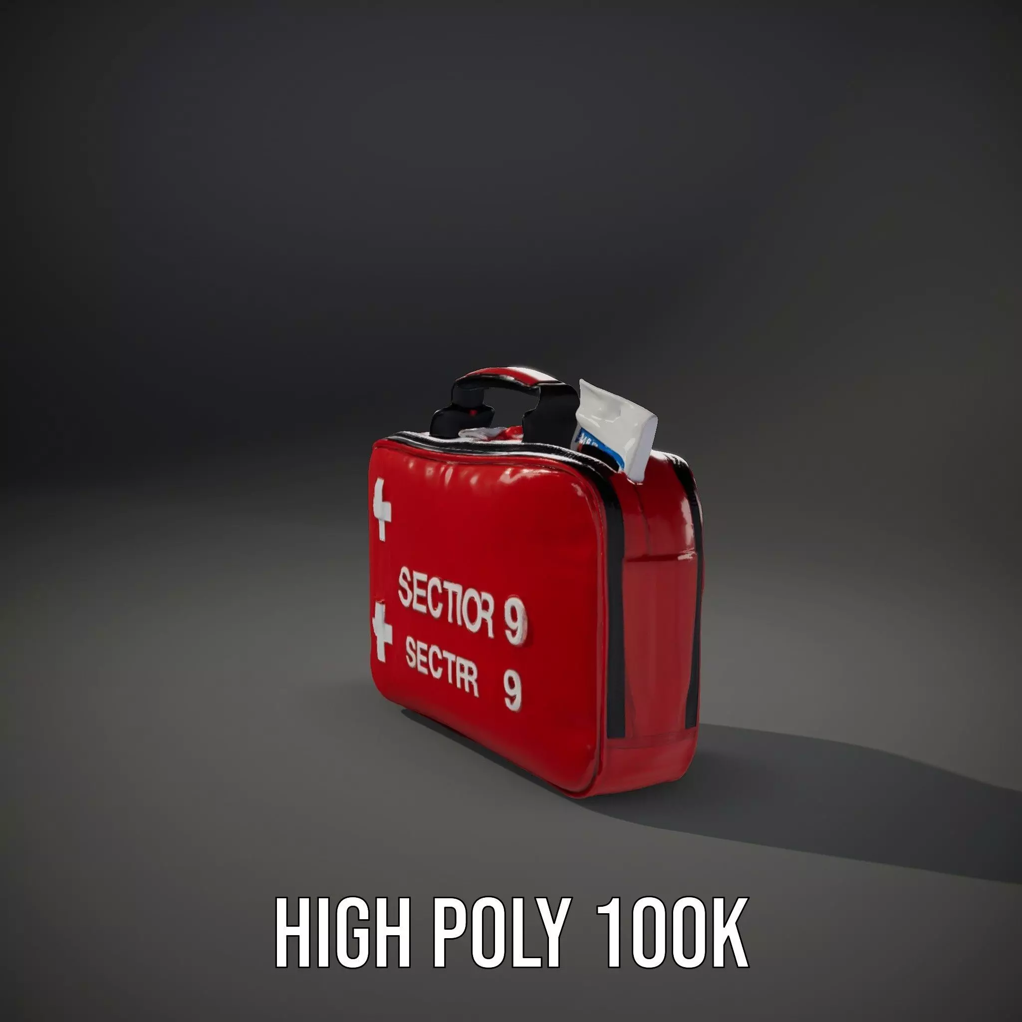 Emergency Medical Kit Model Pack Portable Red First Aid Bag Low-poly 3D model_11