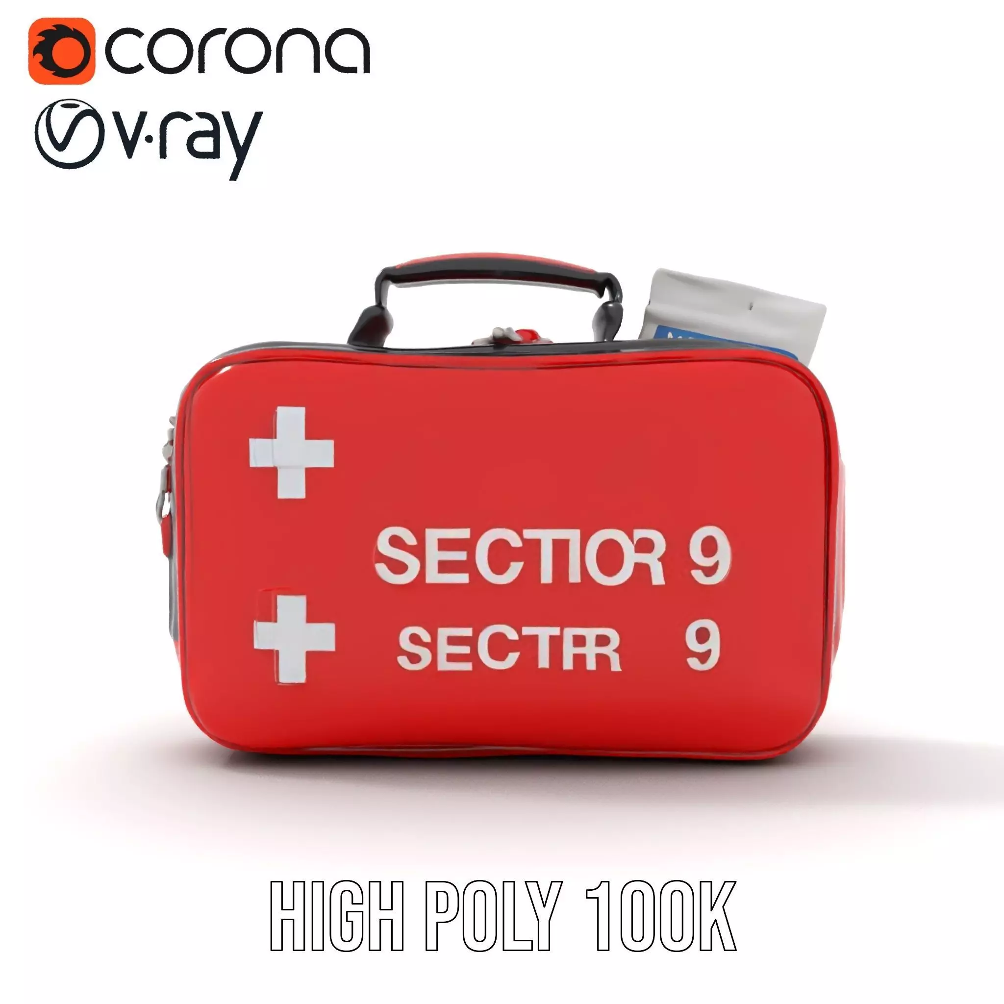 Emergency Medical Kit Model Pack Portable Red First Aid Bag Low-poly 3D model_18