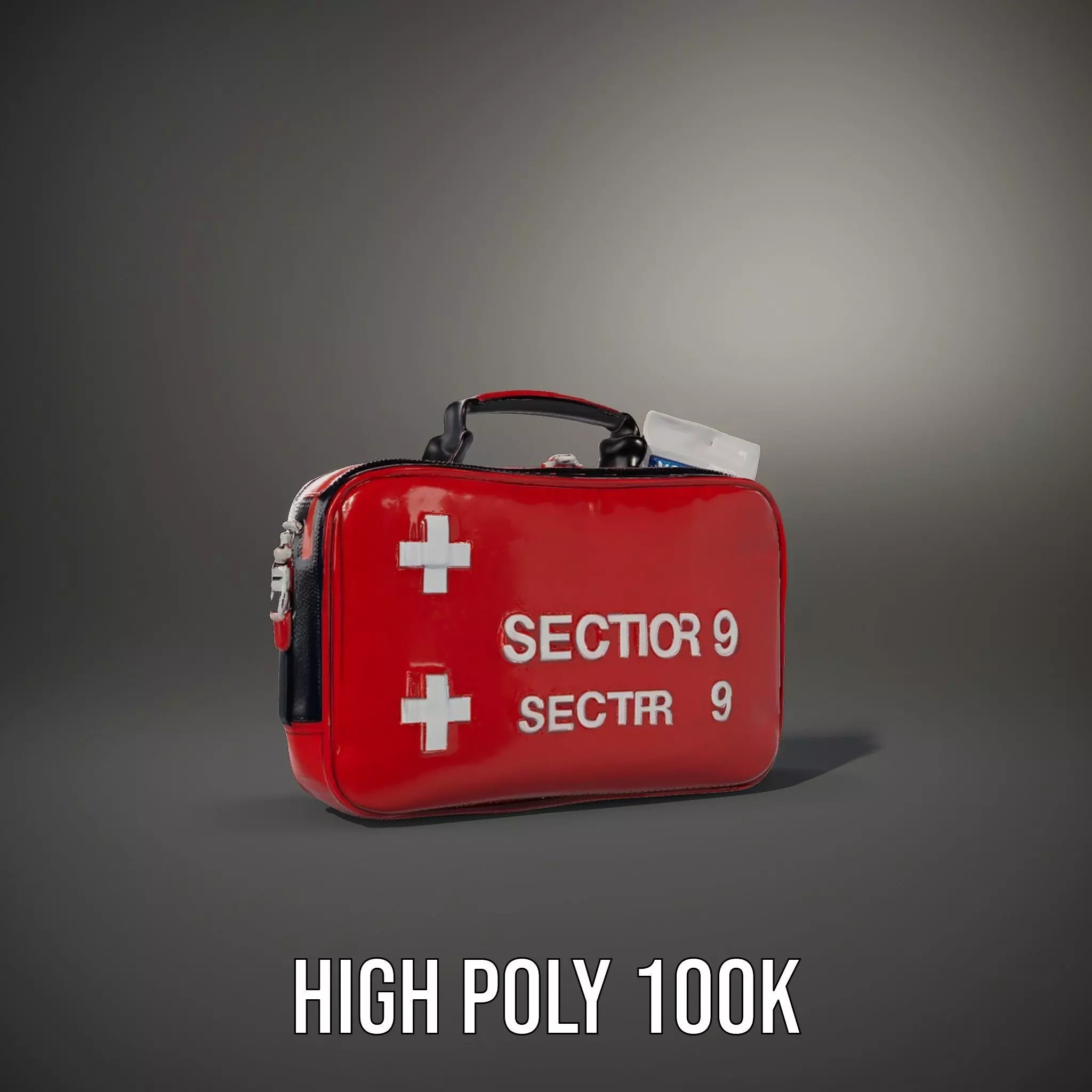 Emergency Medical Kit Model Pack Portable Red First Aid Bag Low-poly 3D model_9