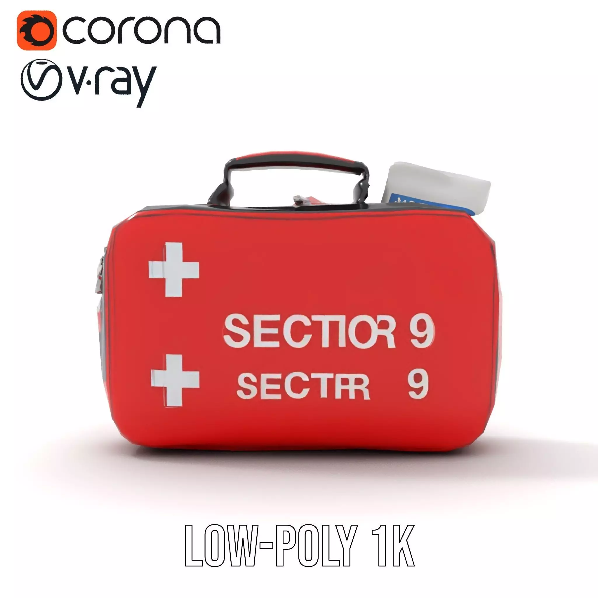 Emergency Medical Kit Model Pack Portable Red First Aid Bag Low-poly 3D model_10