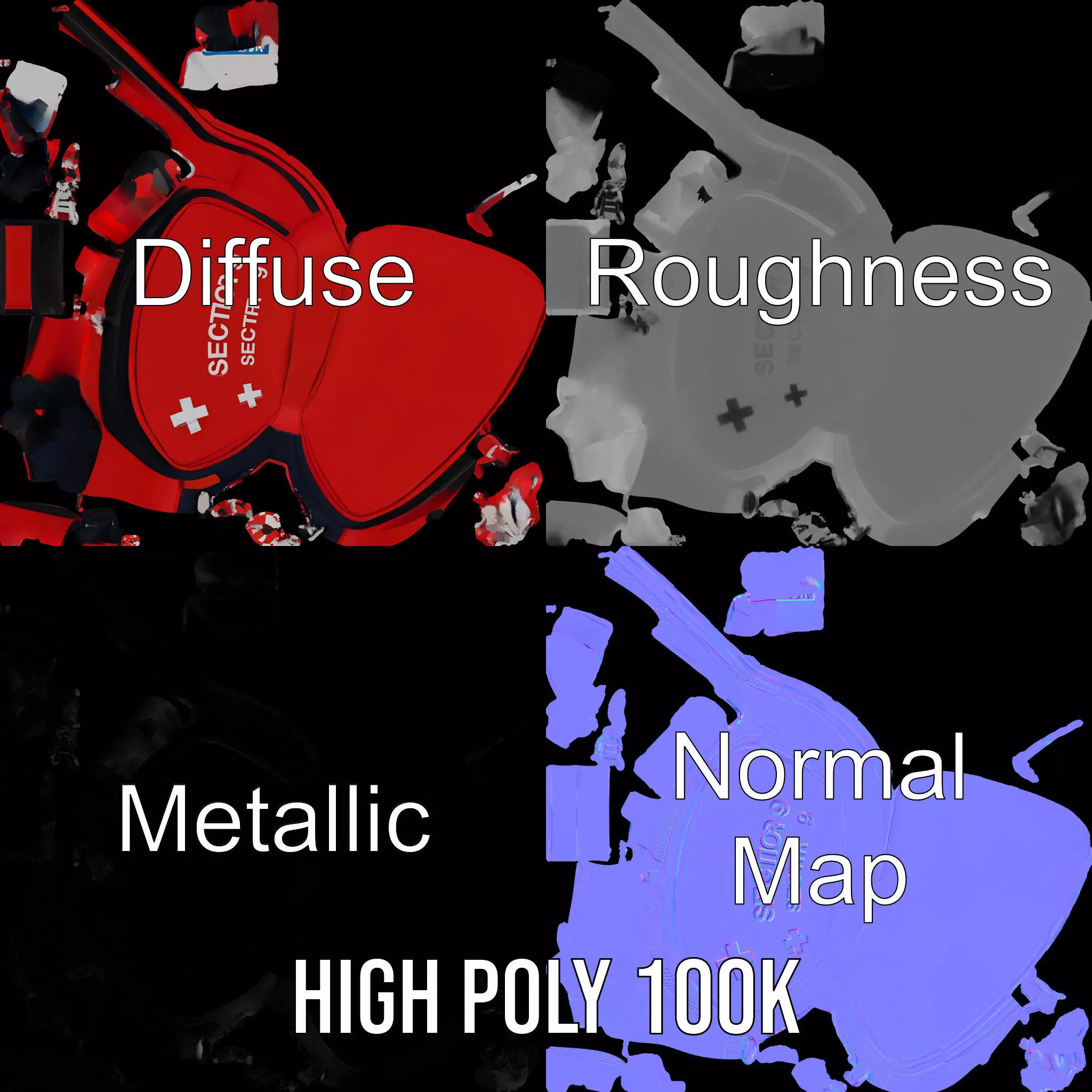 Emergency Medical Kit Model Pack Portable Red First Aid Bag Low-poly 3D model_4